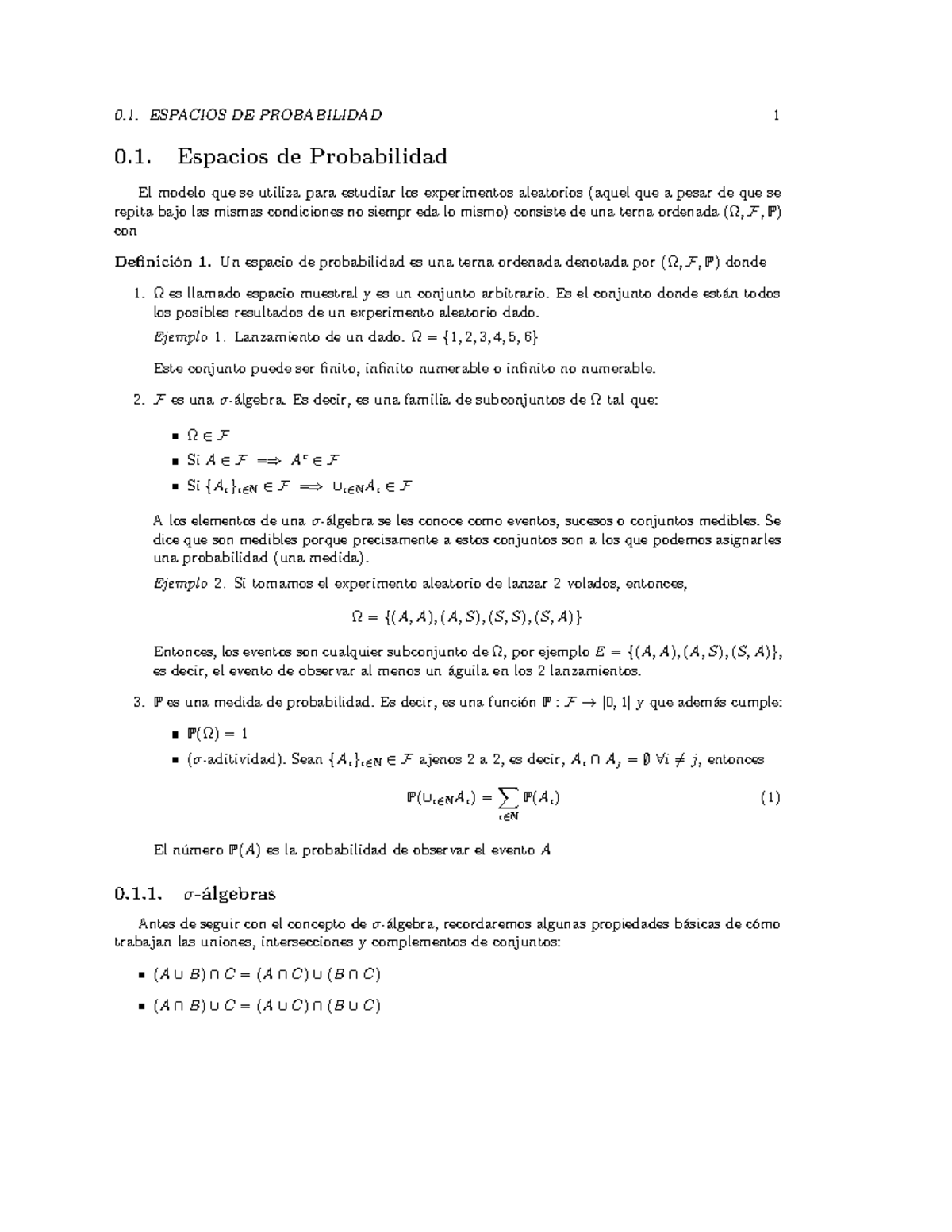 Probabilidad II Notascompletas - 0. ESPACIOS DE PROBABILIDAD 1 0 ...