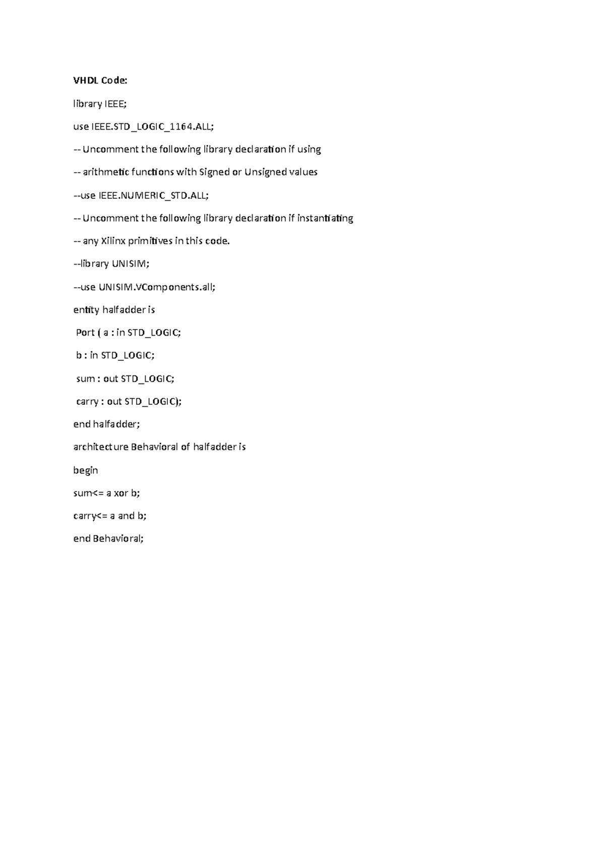 COA 2 - ............ - VHDL Code: library IEEE; use IEEE.STD_LOGIC_1164 ...
