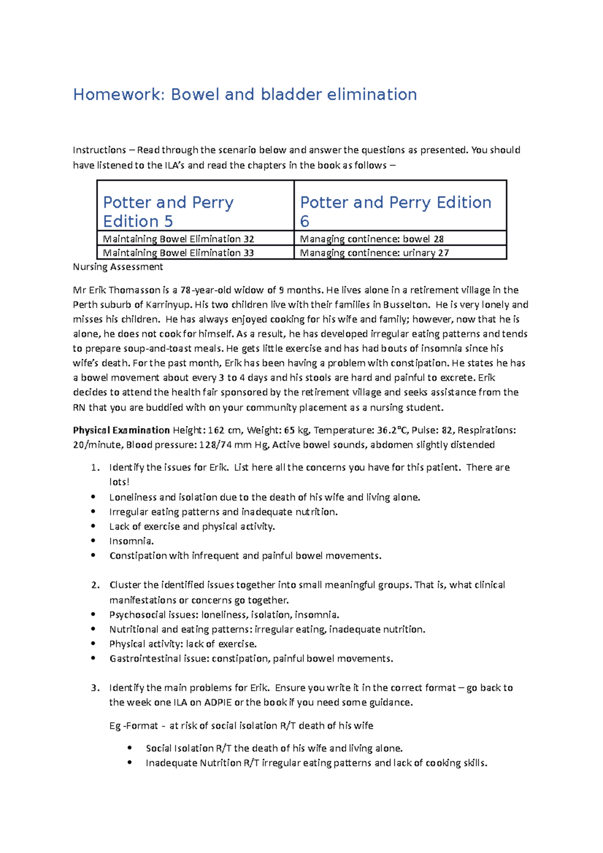 Bowel and urine w4 - Homework: Bowel and bladder elimination ...