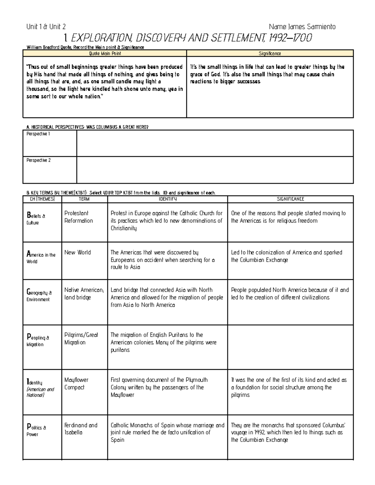 Copy of Ch. 1 Amsco Reading Guide - Unit 1 & Unit 2 Name: James ...