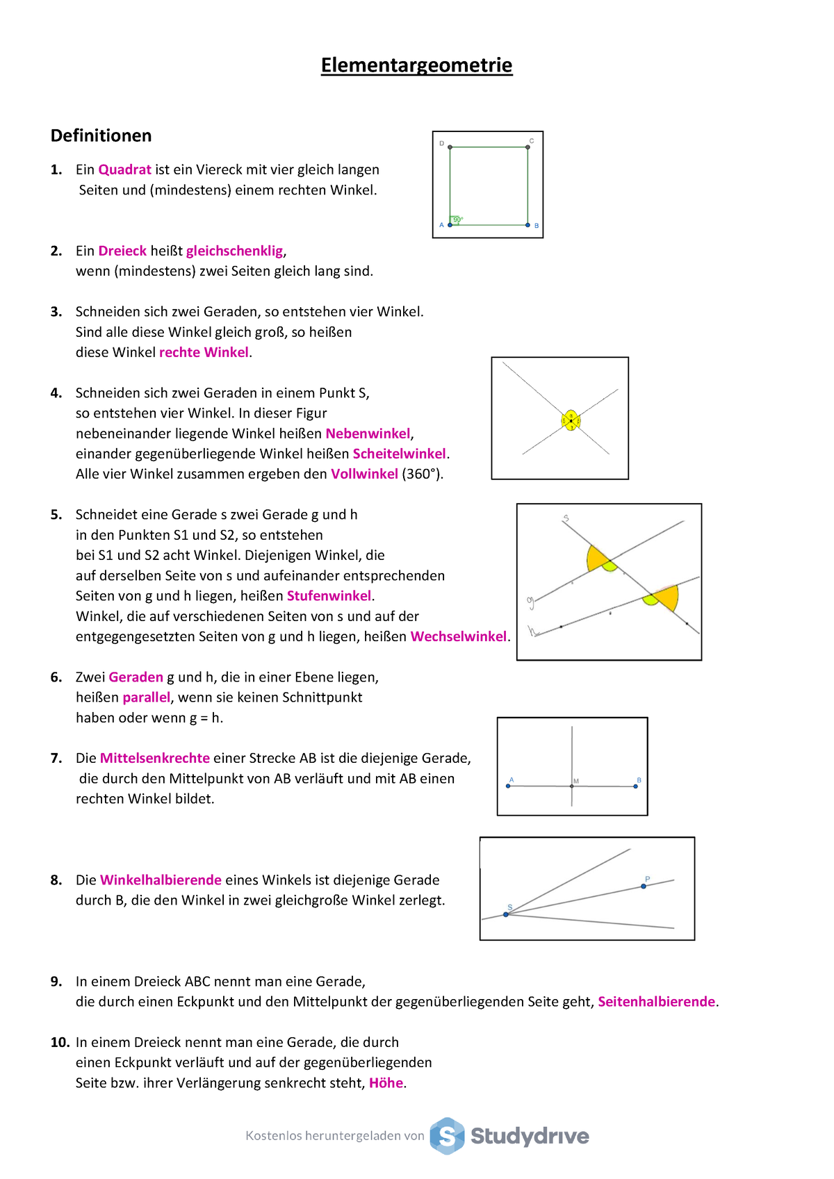 Zusammenfassung - Elementargeometrie - Elementargeometrie Definitionen ...