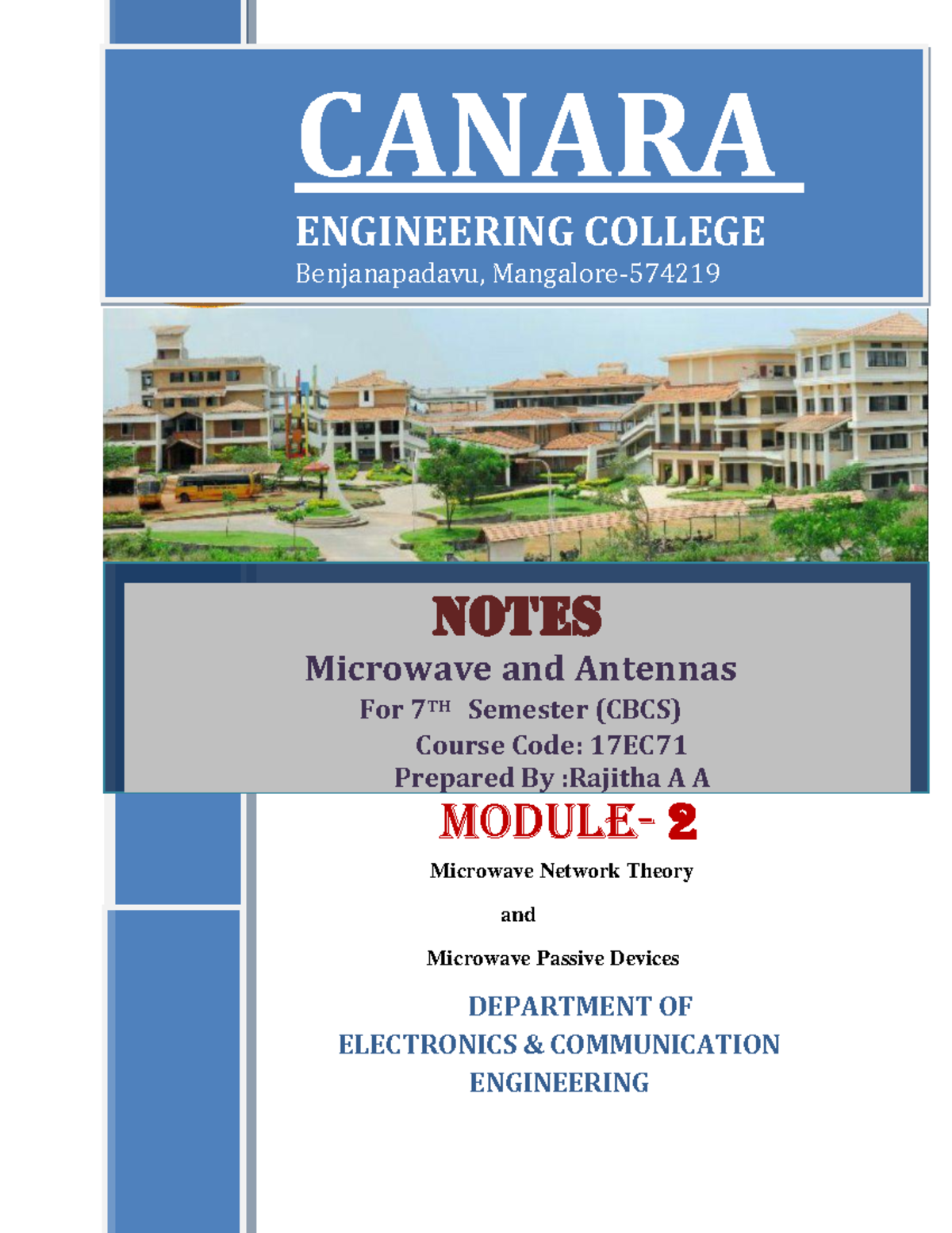 MA2 - Lecture notes 2 - Module- 2 ####### Microwave Network Theory and ...