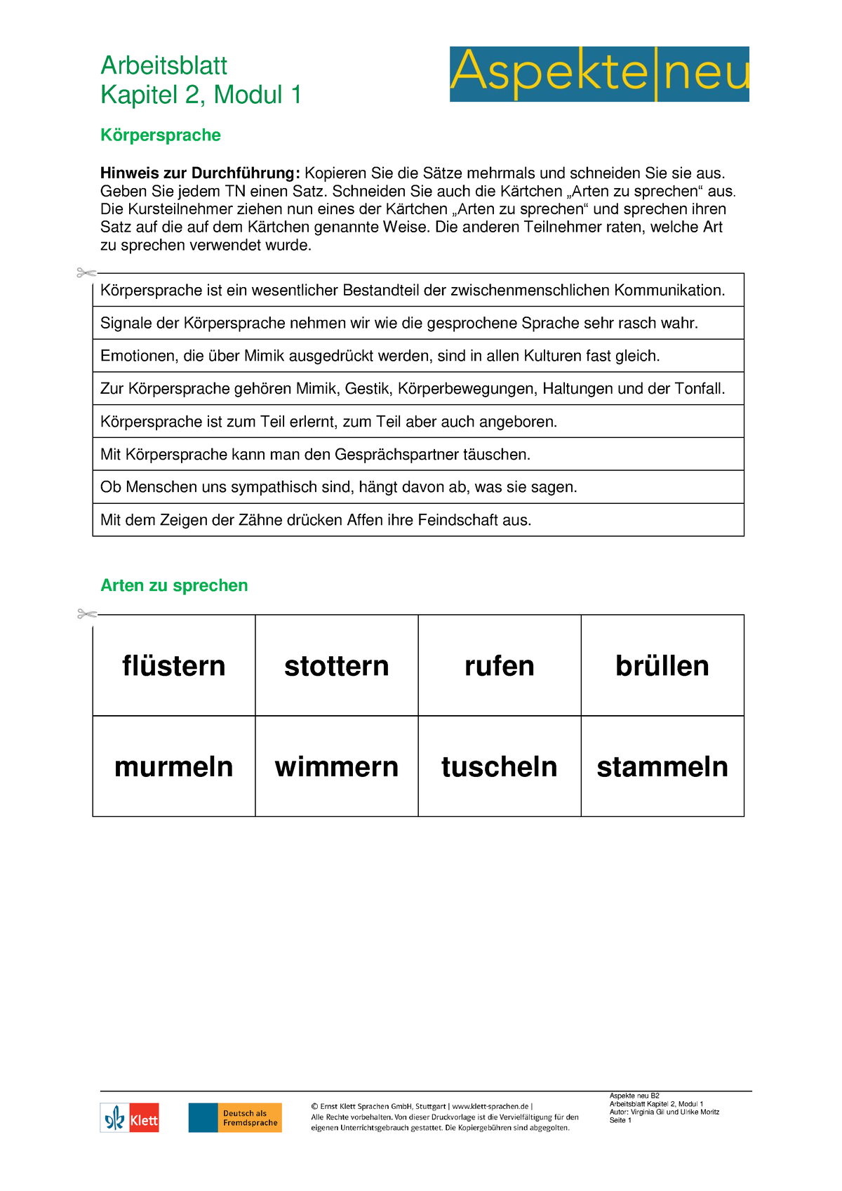 Aspekte-neu B2 Arbeitsblatt K2 M1 - Arbeitsblatt Kapitel 2, Modul 1 ...