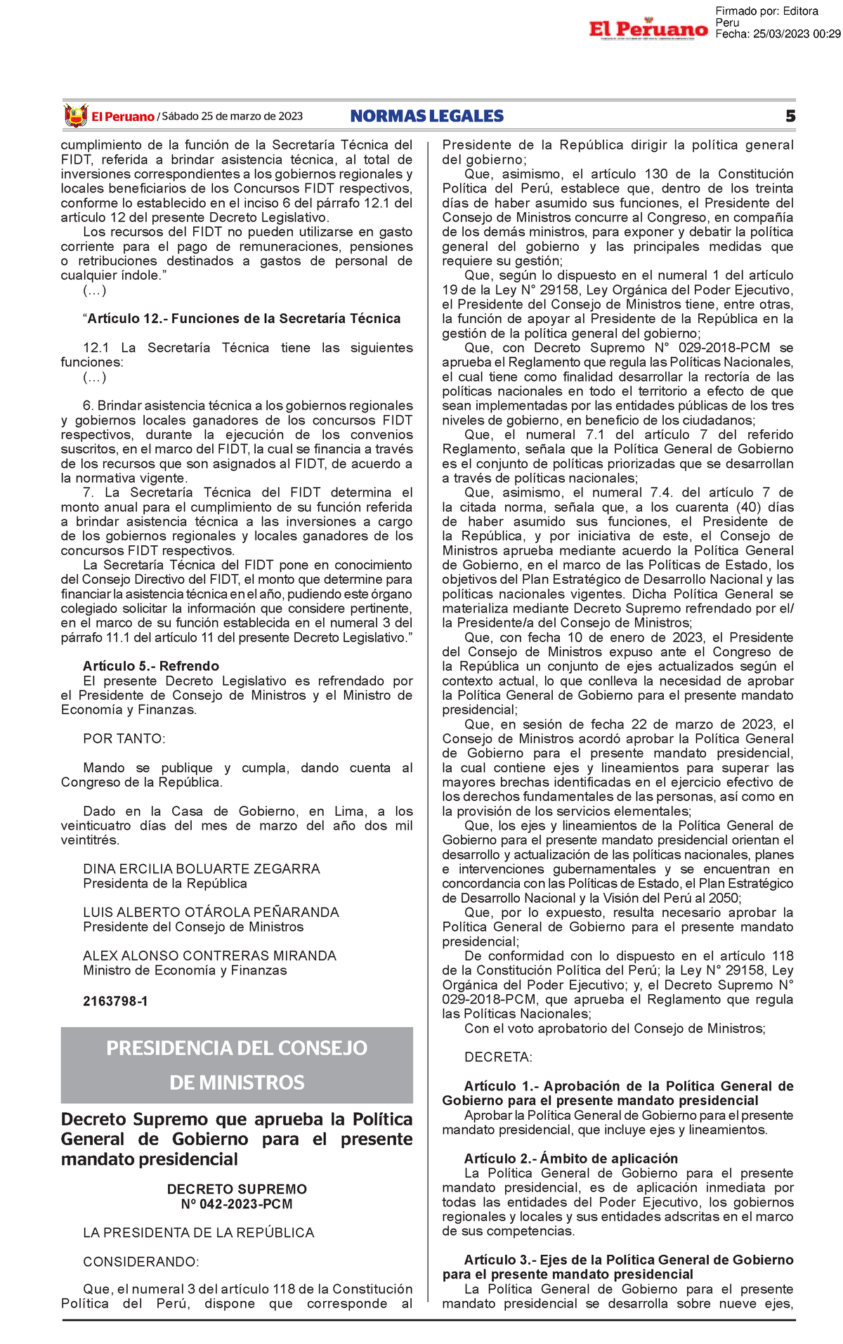 Decreto Supremo 042-2023-pcm - El Peruano /Sábado 25 De Marzo De 2023 ...