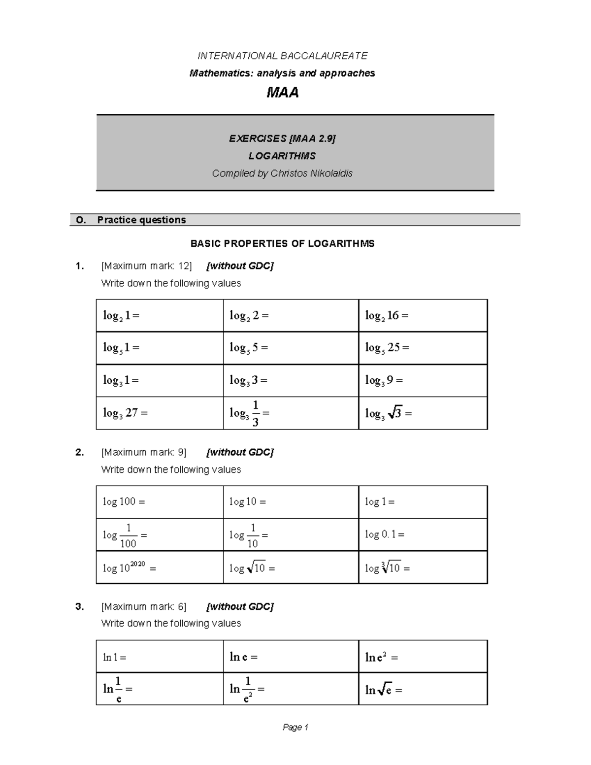 MAA 2 - logs - INTERNATIONAL BACCALAUREATE Mathematics: analysis and ...