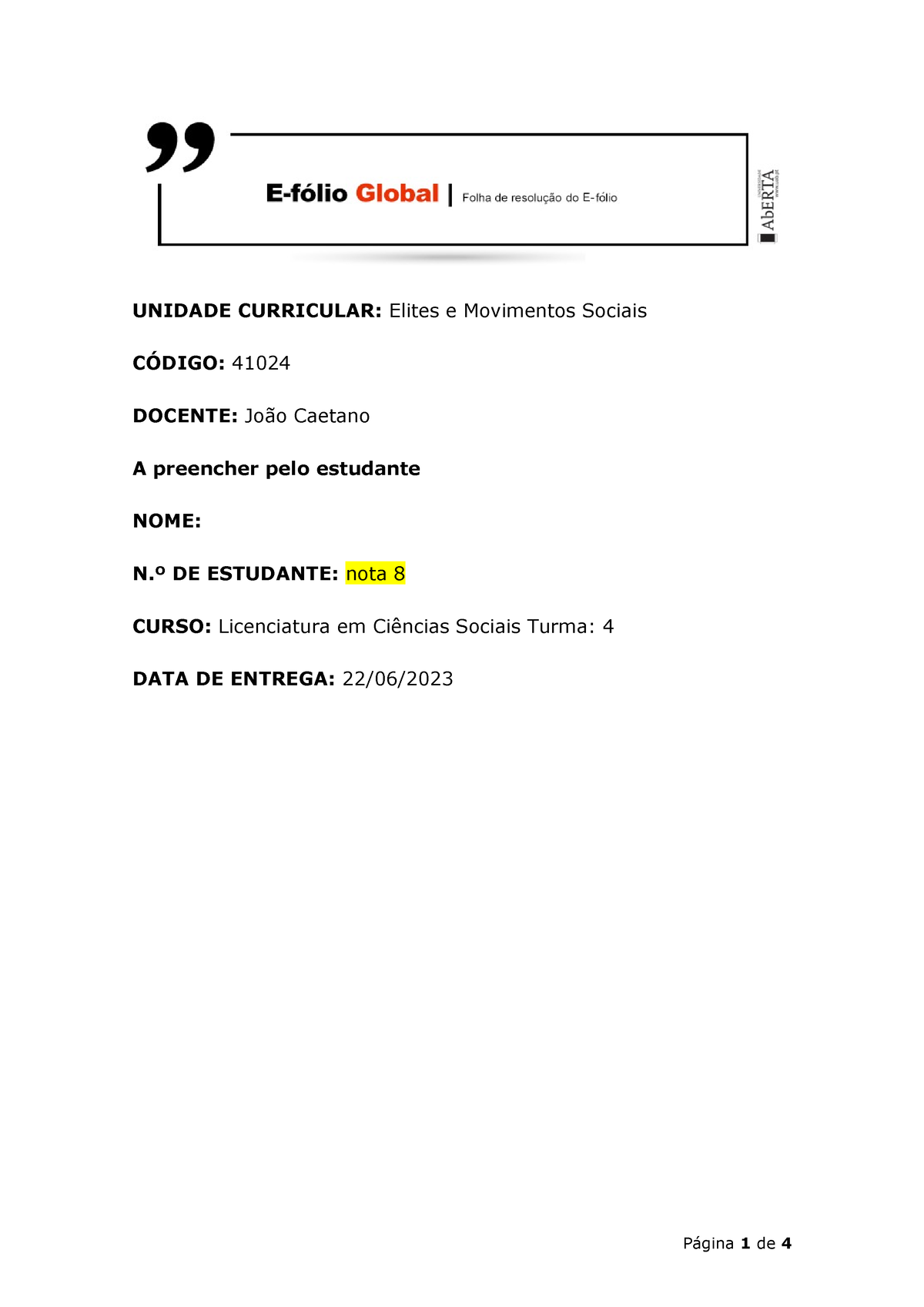 Efolioglobal Nota 8 Elites - UNIDADE CURRICULAR: Elites E Movimentos ...