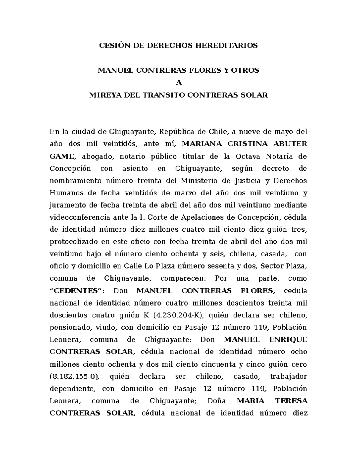 Cesión DE Derechos Hereditarios Daniela Vargas - CESIÓN DE DERECHOS ...