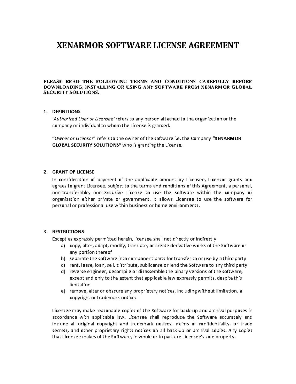 Xen Armor Software License - XENARMOR SOFTWARE LICENSE AGREEMENT PLEASE ...