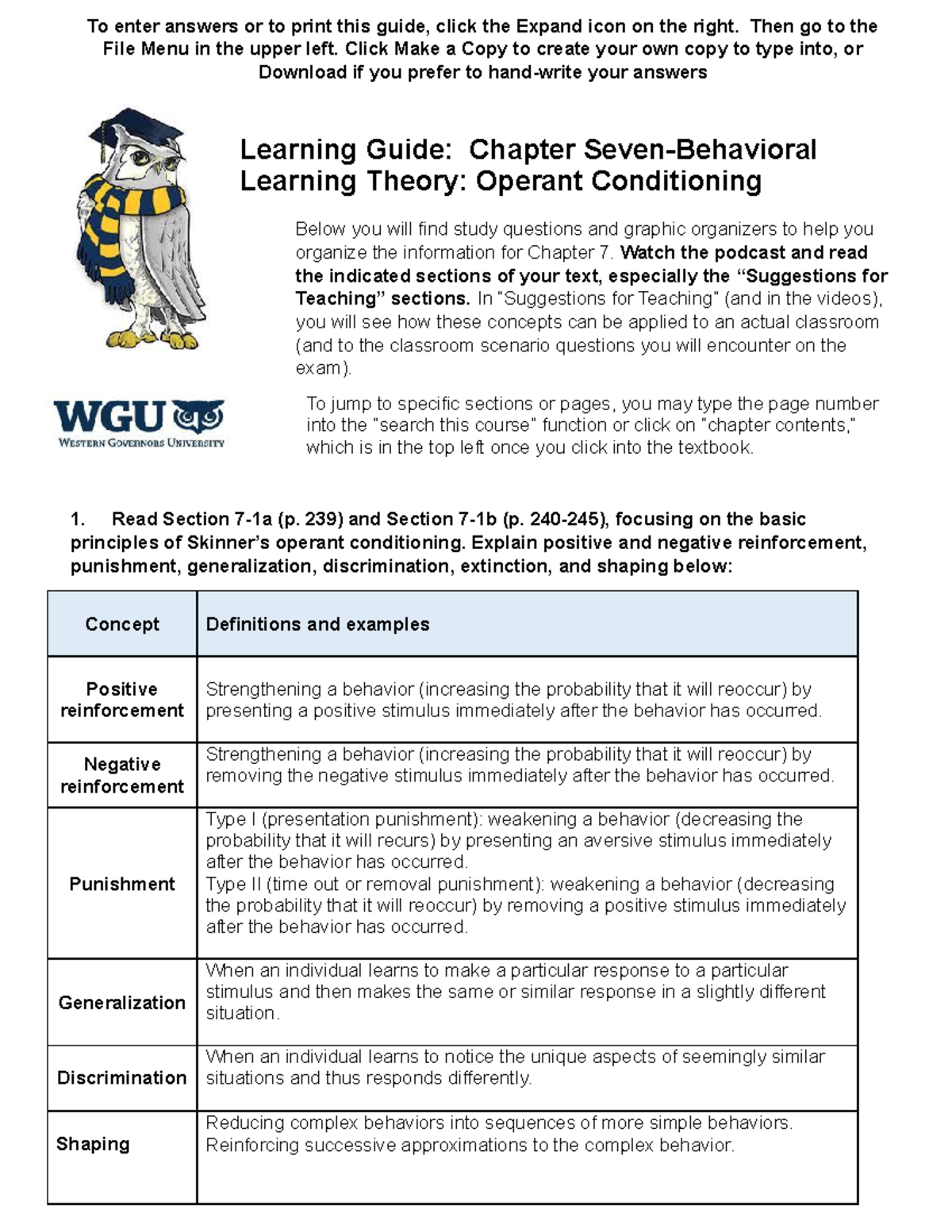 Copy Of Chapter 7 Learning Guide - To Enter Answers Or To Print This ...