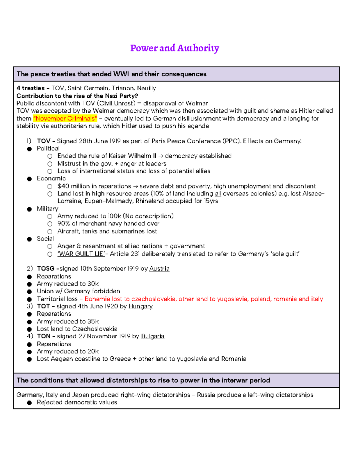 Power and Authority summary notes - Power and Authority The peace ...