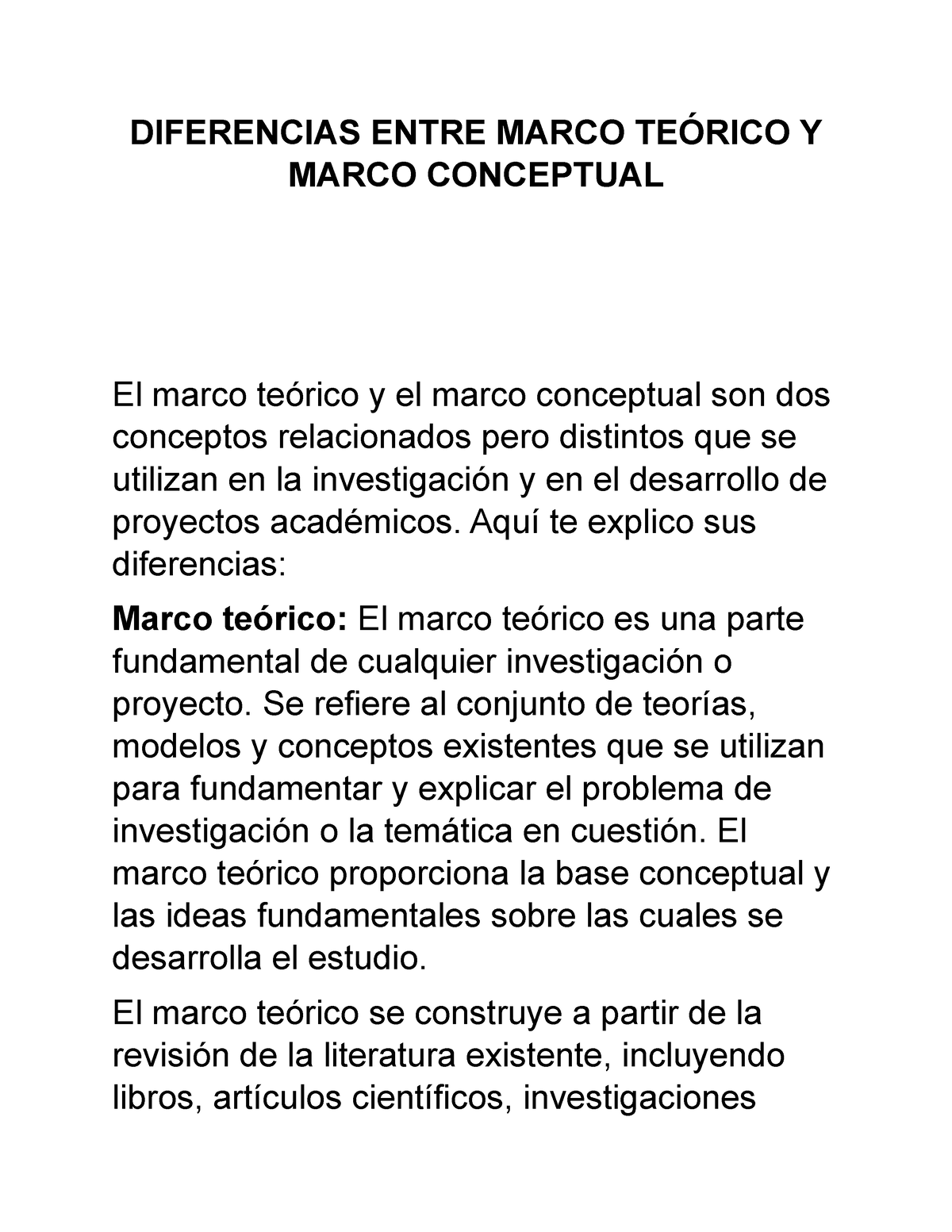 Diferencias Entre Marco Teórico Y Marco Conceptual Diferencias Entre Marco TeÓrico Y Marco