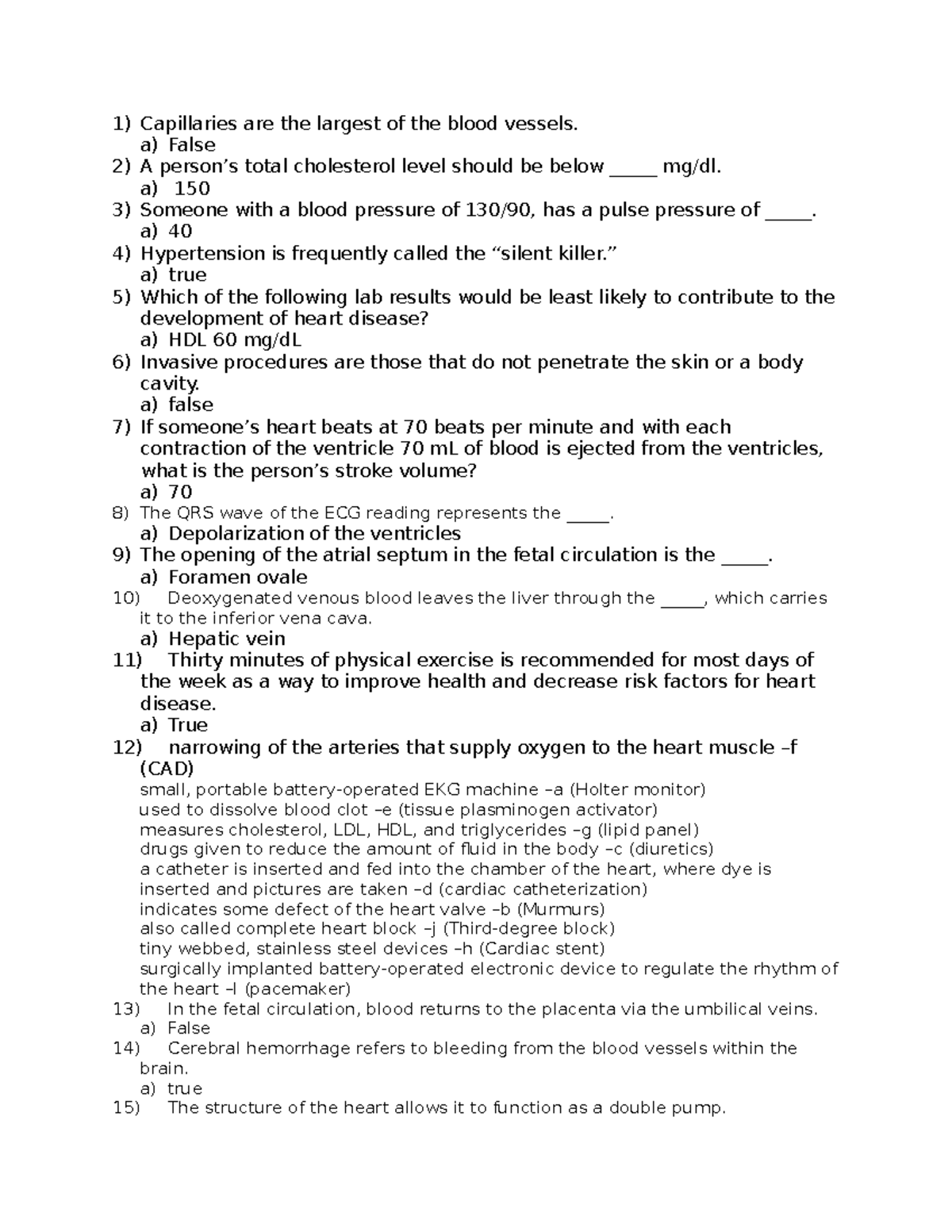 Cardiovascular System Quiz - Studocu