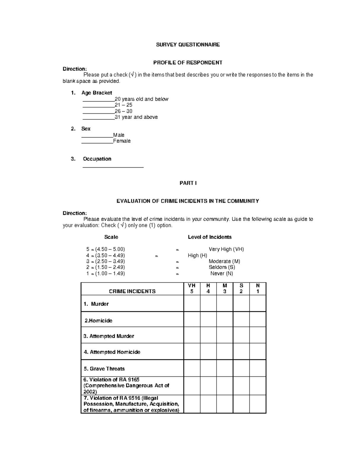 Survey Questionnaire-zip - SURVEY QUESTIONNAIRE PROFILE OF RESPONDENT ...