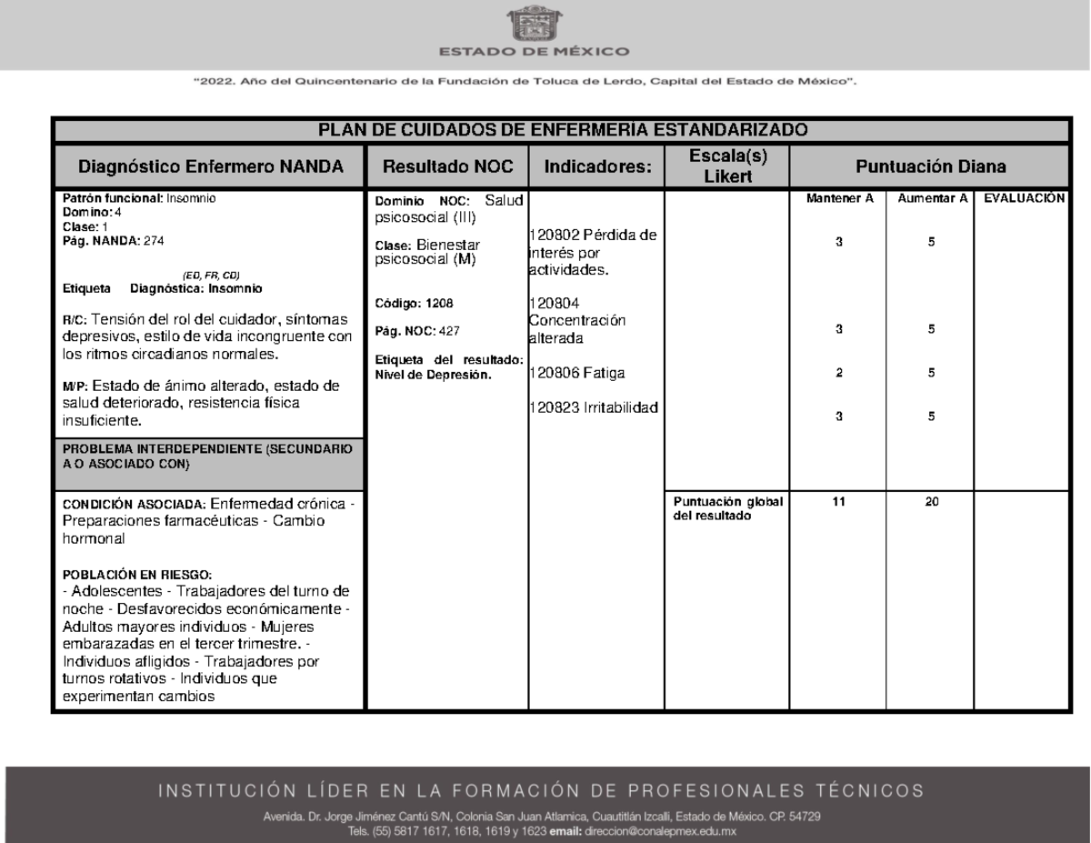 Place insomio - Insomnio - PLAN DE CUIDADOS DE ENFERMERÍA ESTANDARIZADO ...