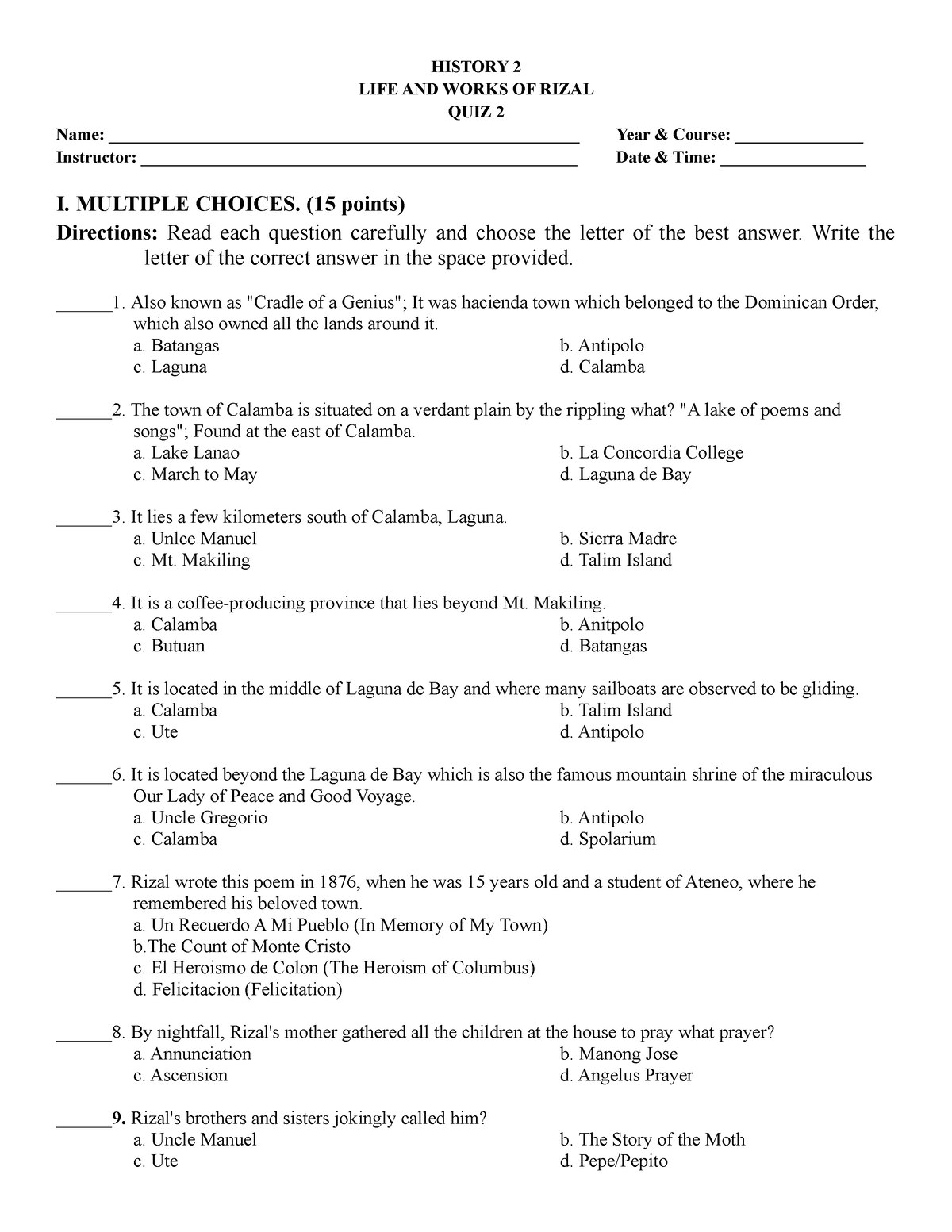 QUIZ-2- Midterm - This Is For Your Exam - HISTORY 2 LIFE AND WORKS OF ...