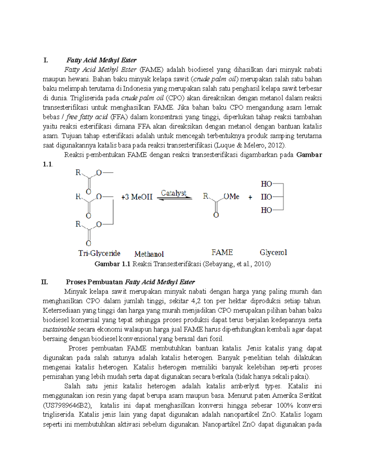 Tugas Pemicu 1 Pak Yos I. Fatty Acid Methyl Ester Fatty Acid Methyl