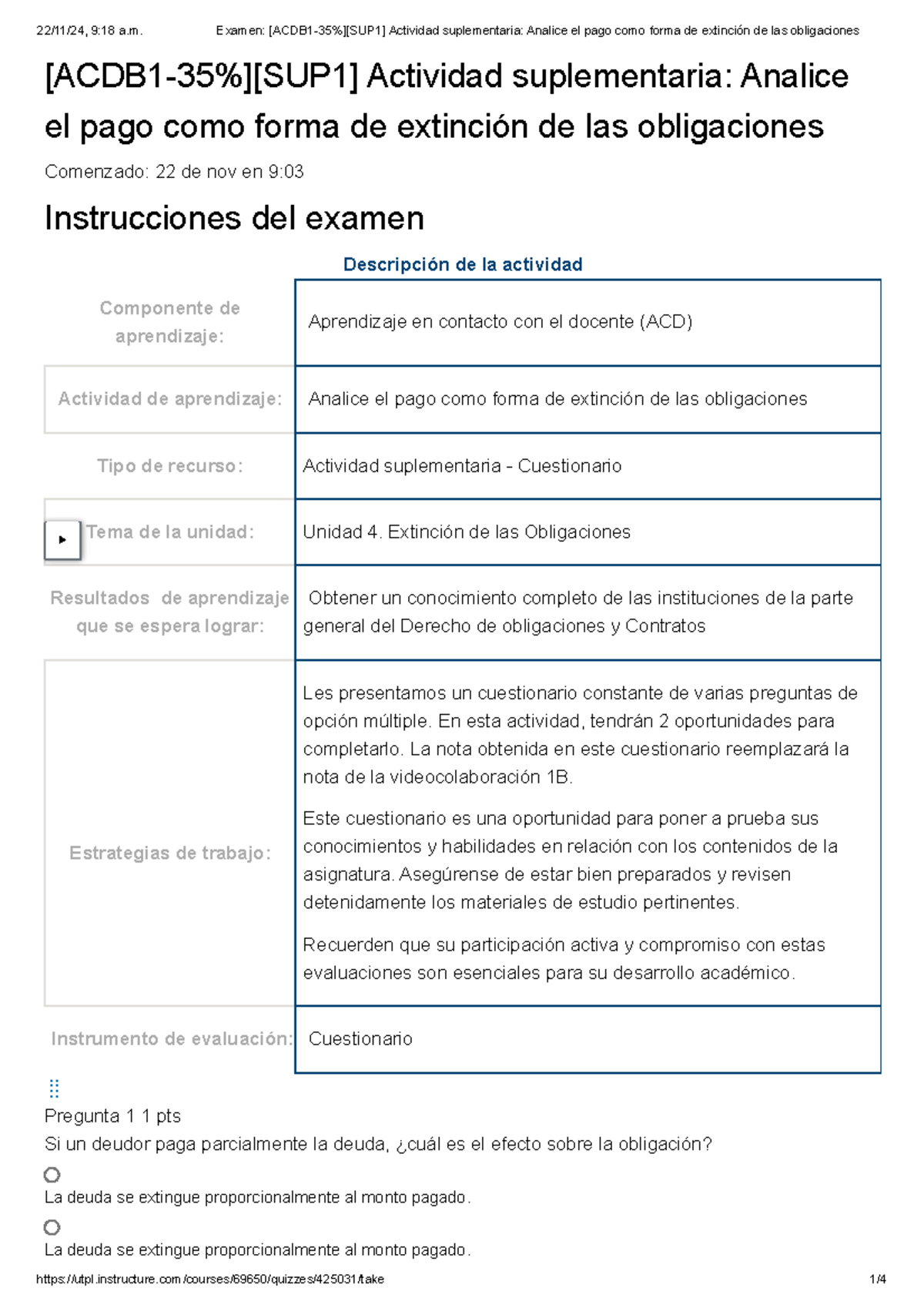 Examen Acdb Sup Actividad Suplementaria Analice El Pago Como Forma De Extinci N De