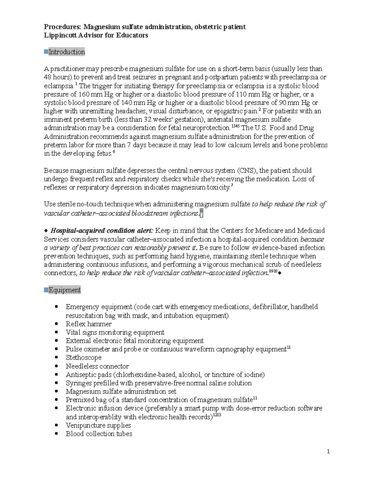 Magnesium Sulfate Drug and Administration Considerations Lippincott Advisor for Educators