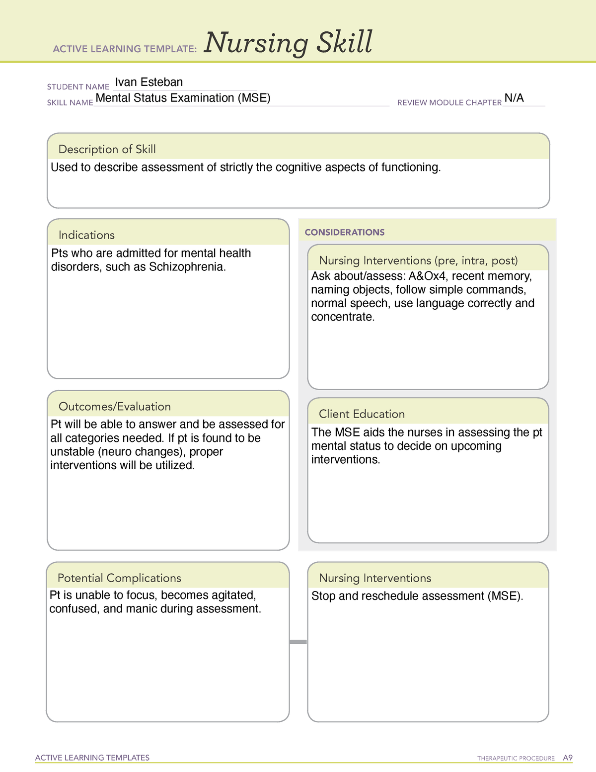 Nursing Skill Mse - Active Learning Templates Therapeutic Procedure A 