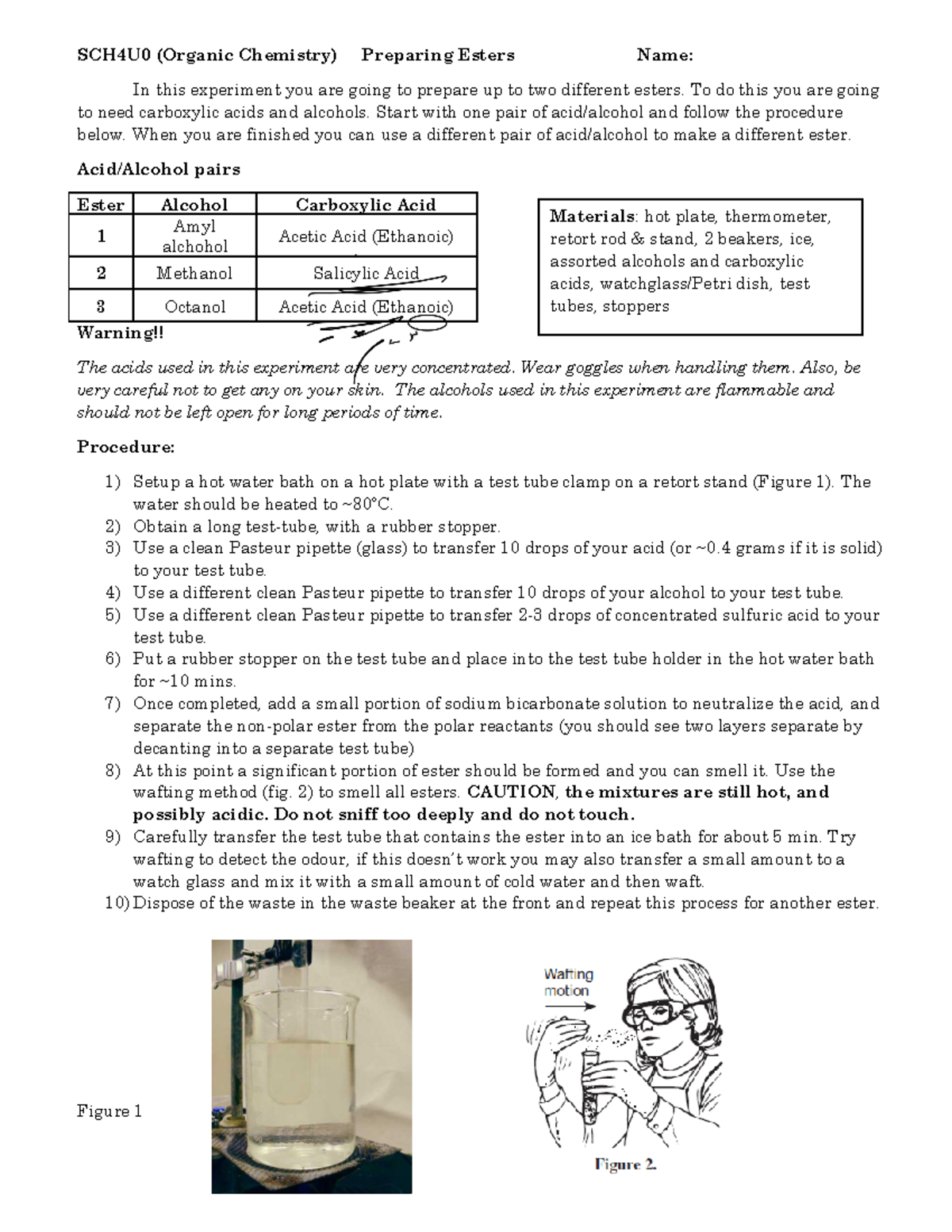 Esterification Lab - SCH4U0 (Organic Chemistry) Preparing Esters Name ...