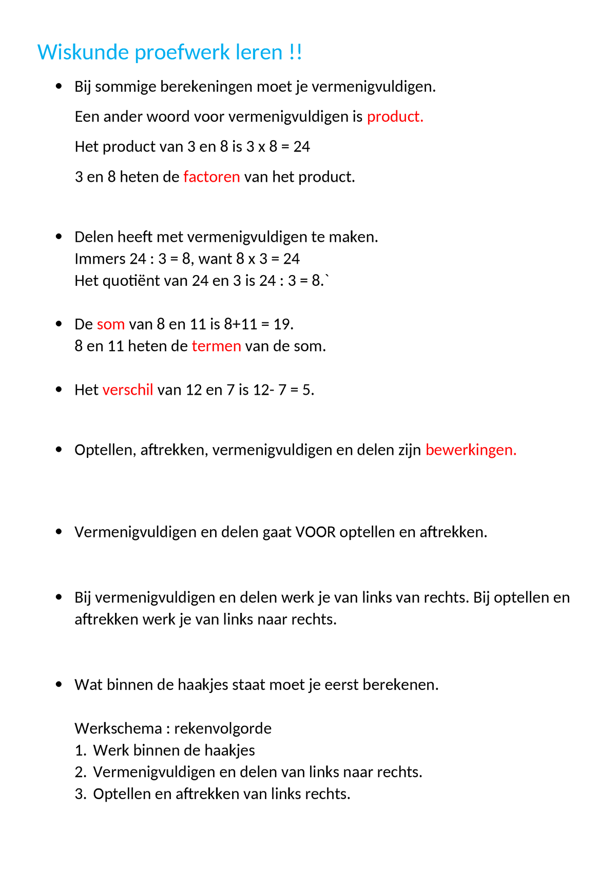 Wiskunde Proefwerk Leren - Een Ander Woord Voor Vermenigvuldigen Is ...