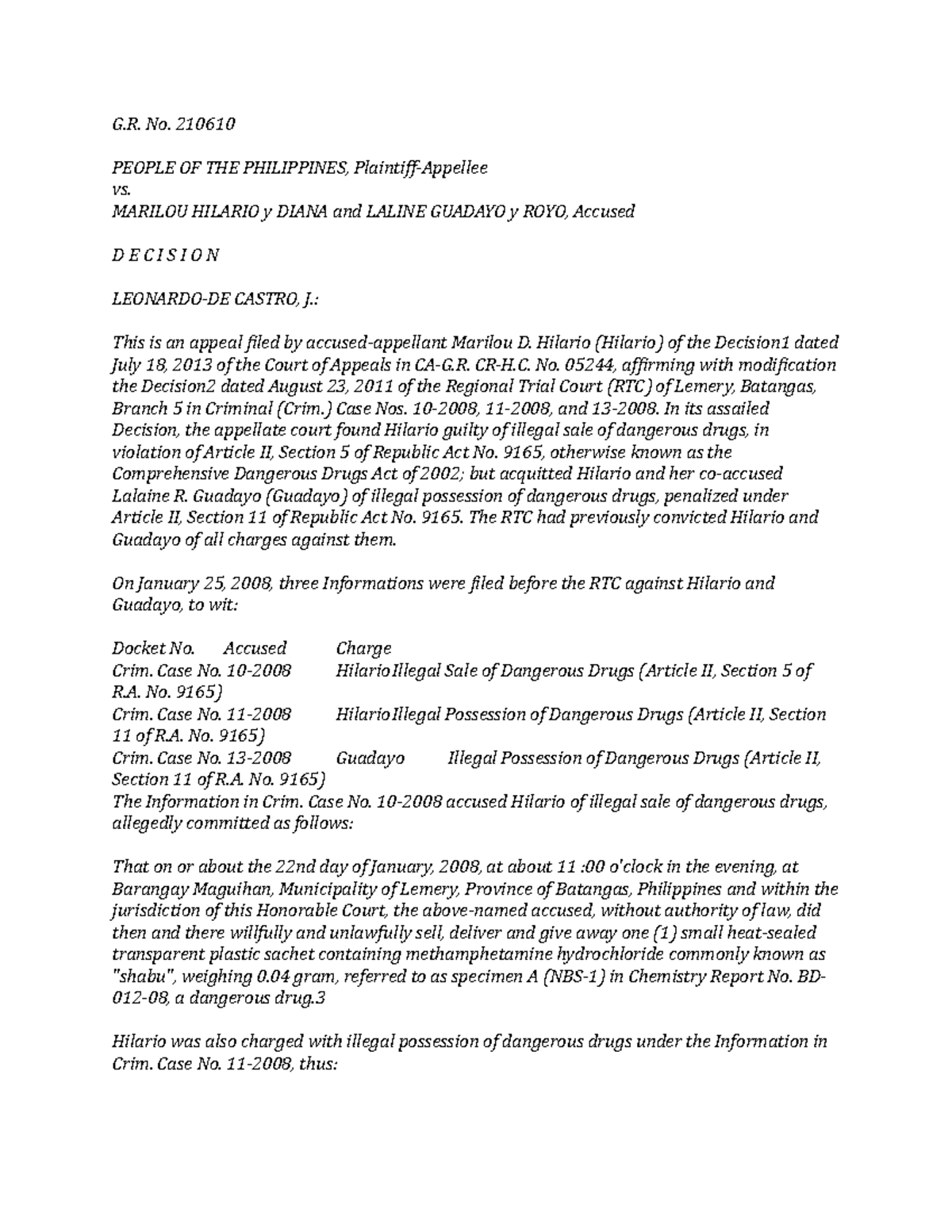 SC Ruling - Juris - G. No. 210610 PEOPLE OF THE PHILIPPINES, Plaintiff ...