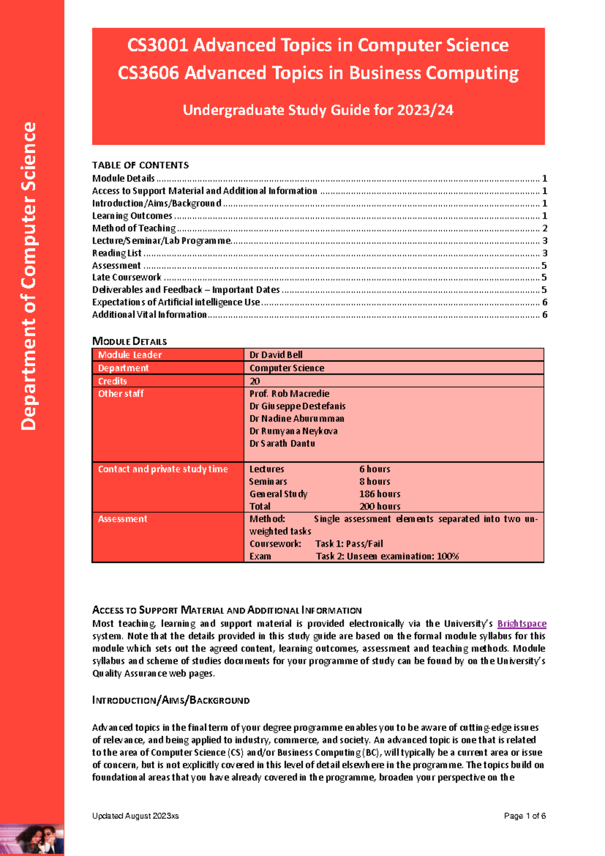 CS3001-CS3606-UG Study Guide 23-24 - Department of Computer Science ...