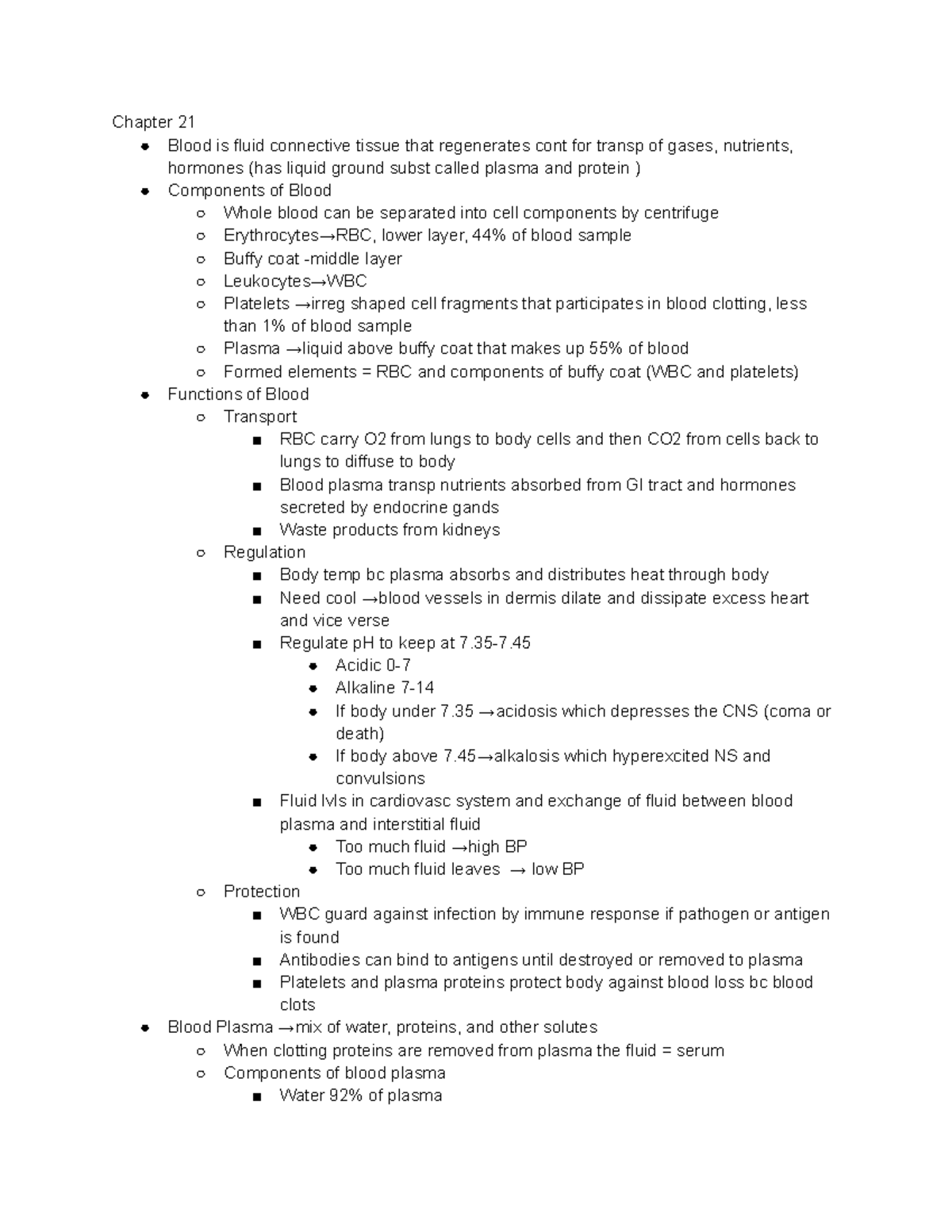 Chp 21,22,23 - anat - Chapter 21 Blood is fluid connective tissue that ...