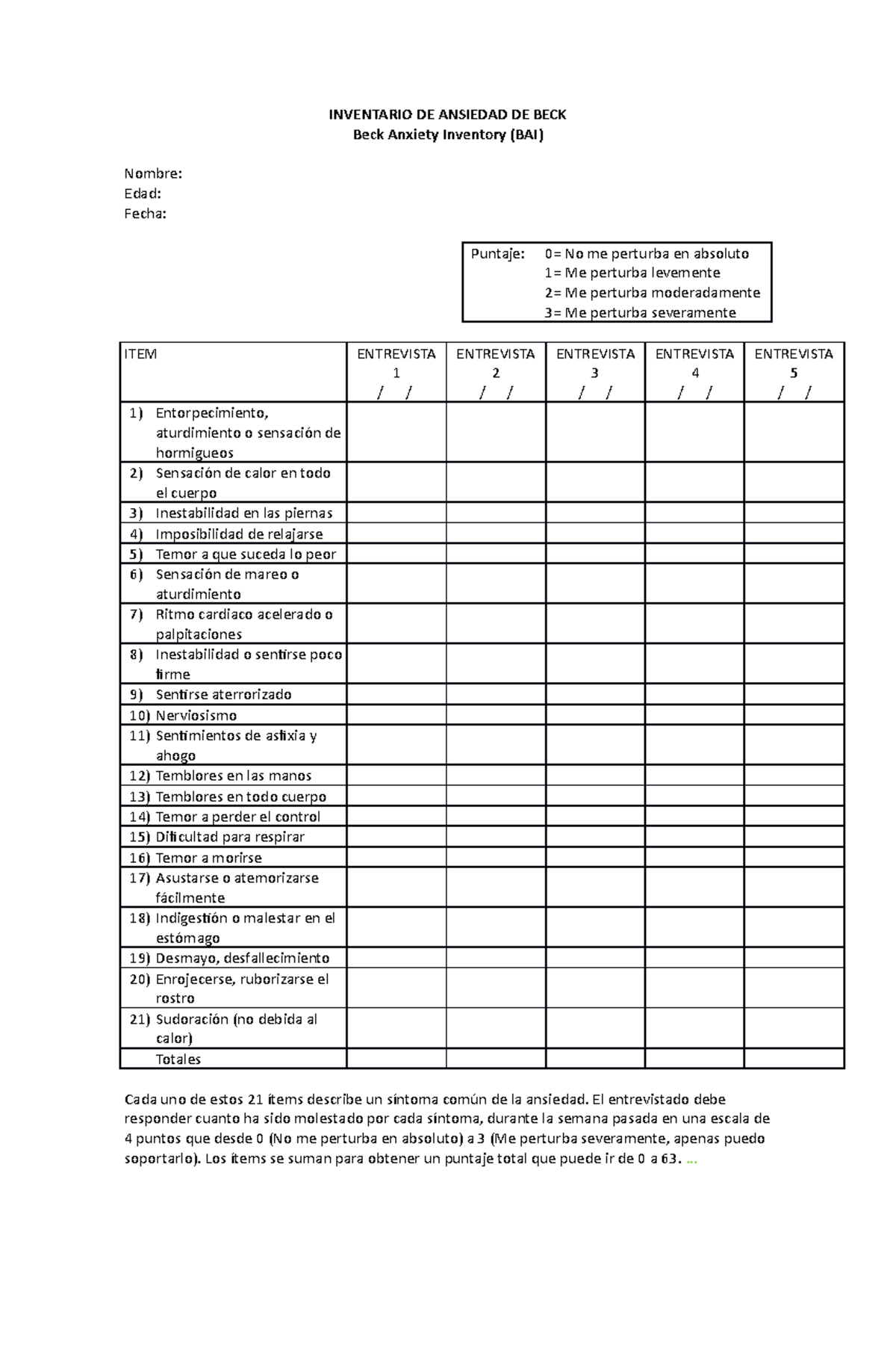 10- Inventario DE Ansiedad DE BECK -BAI - INVENTARIO DE ANSIEDAD DE ...