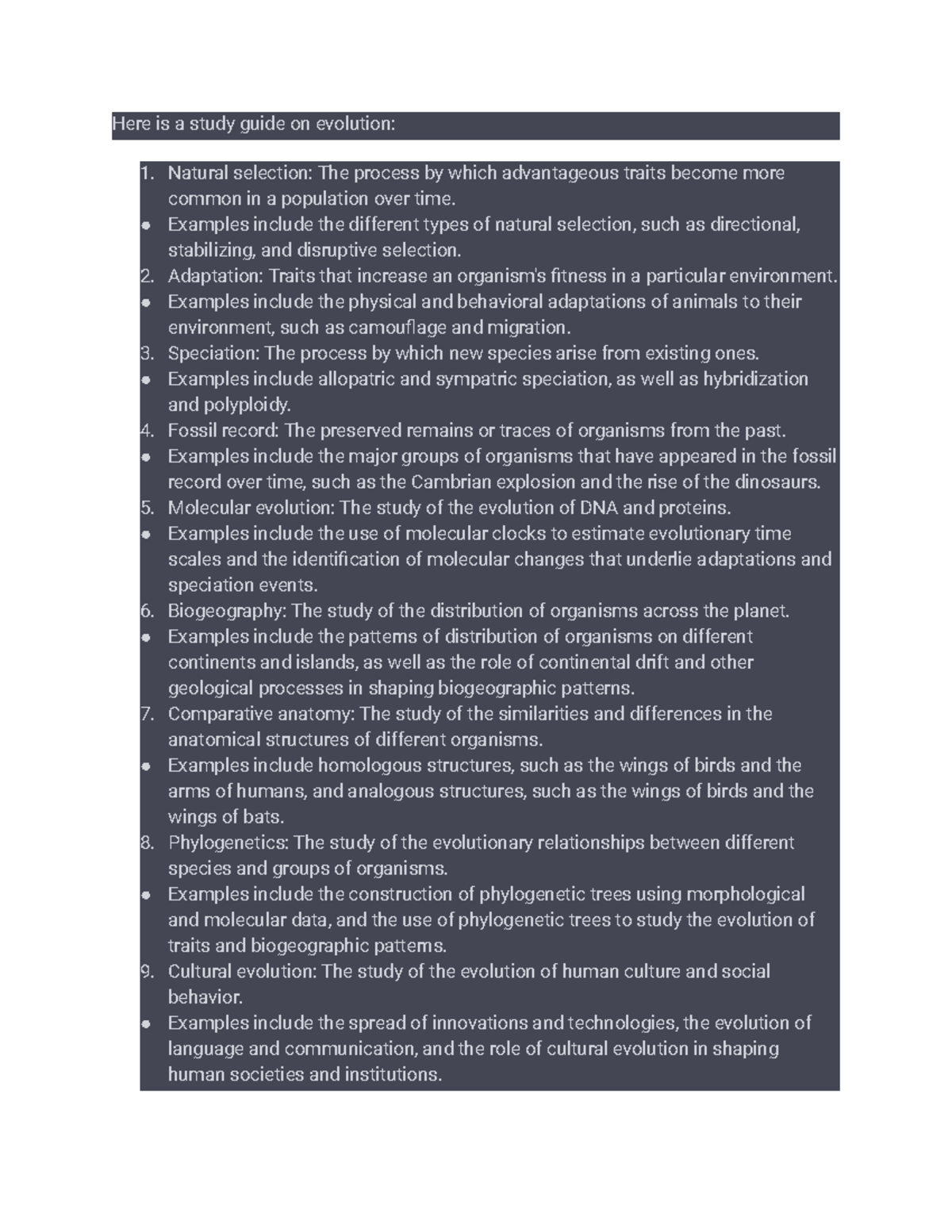 Here is a study guide on evolution - Here is a study guide on evolution ...