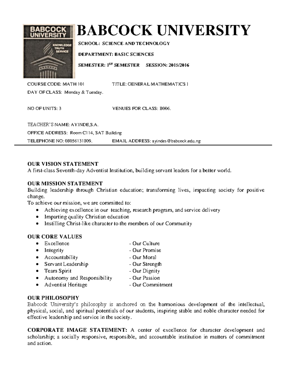 General Mathematics Ib - SCHOOL: SCIENCE AND TECHNOLOGY DEPARTMENT ...