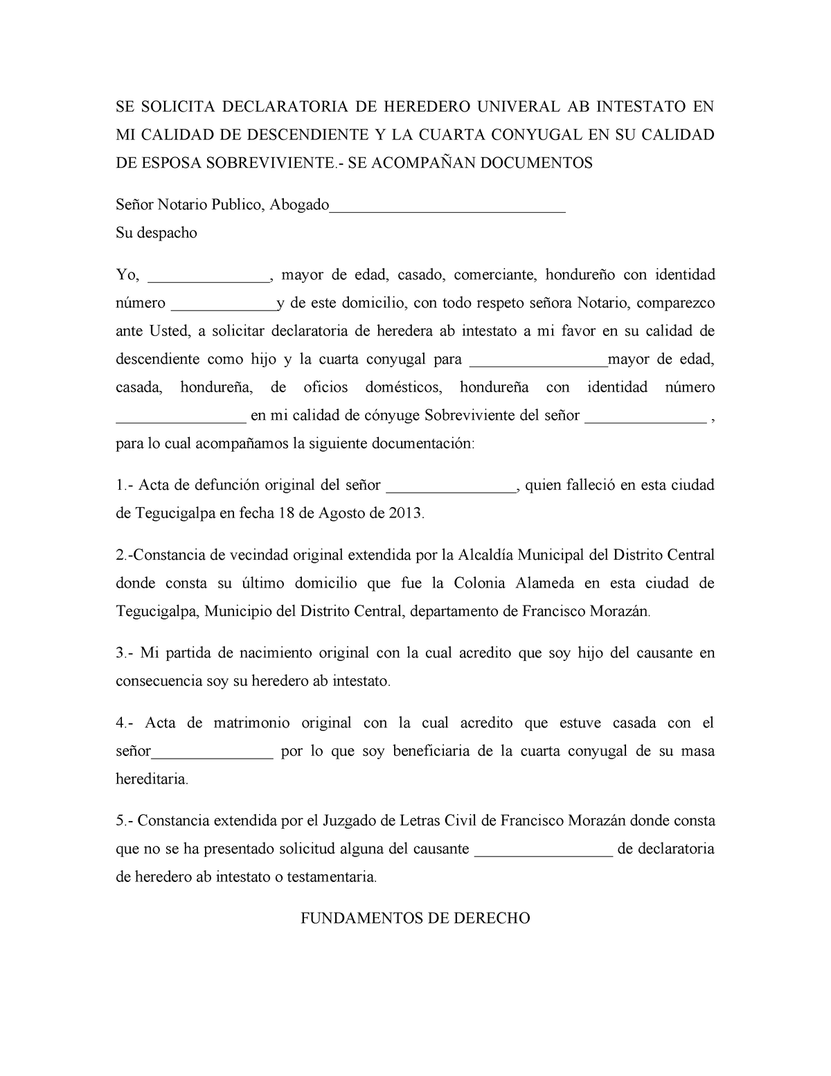 Solicitud Notario Se Solicita Declaratoria De Heredero Univeral Ab Intestato En Mi Calidad De 9153