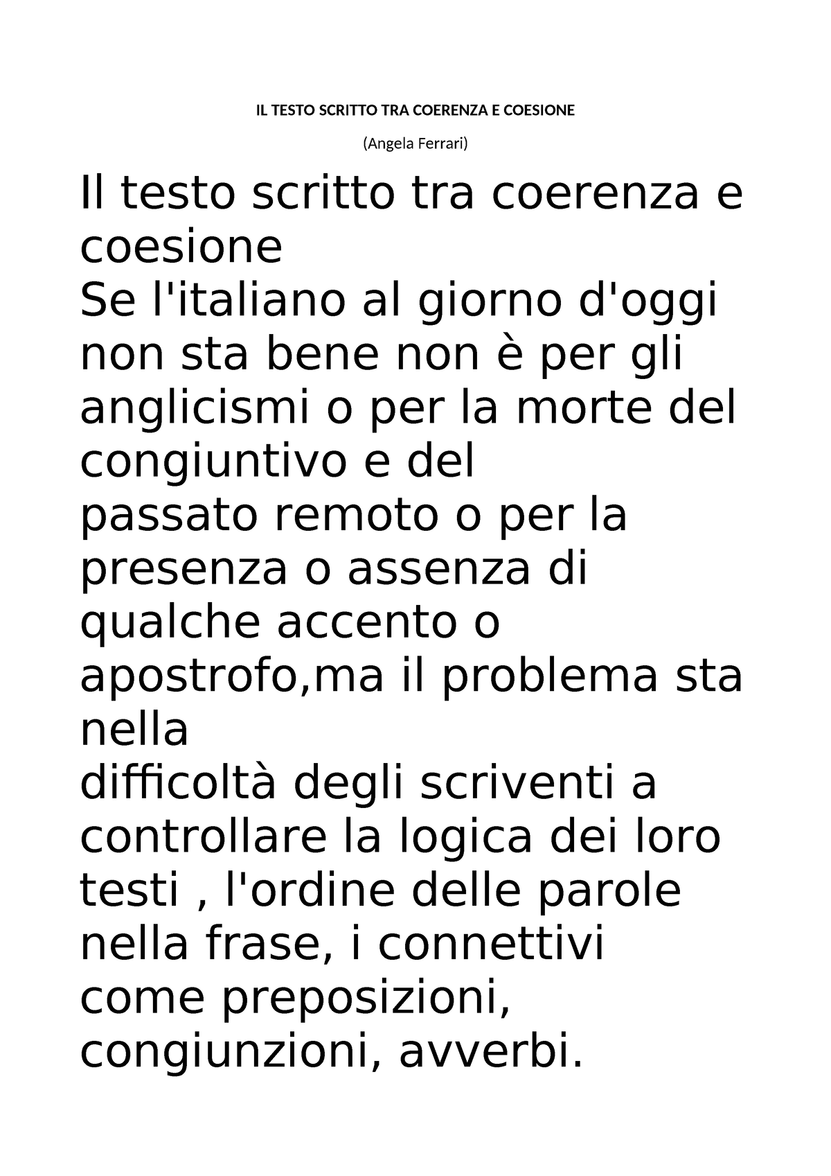 Il Testo Scritto Tra Coerenza E Coesione Ferrari Il Testo Scritto