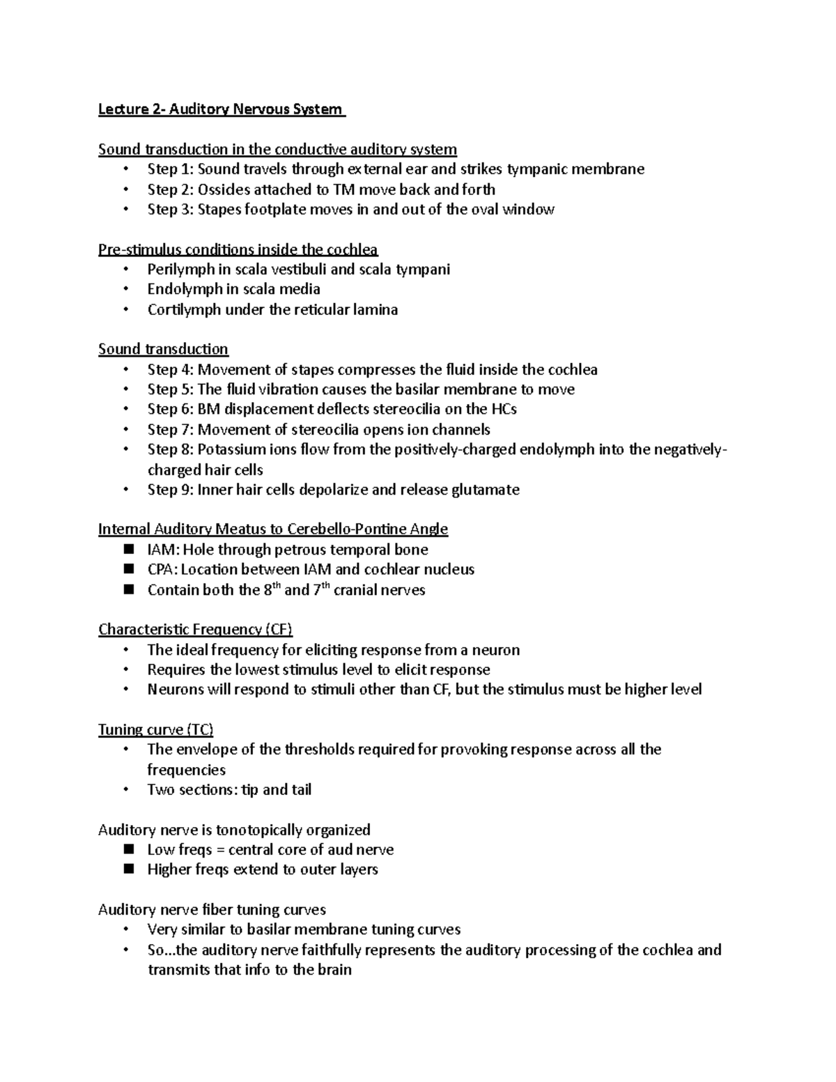 Lec 2- Aud NS - Lecture notes for the auditory nervous system from Dr ...