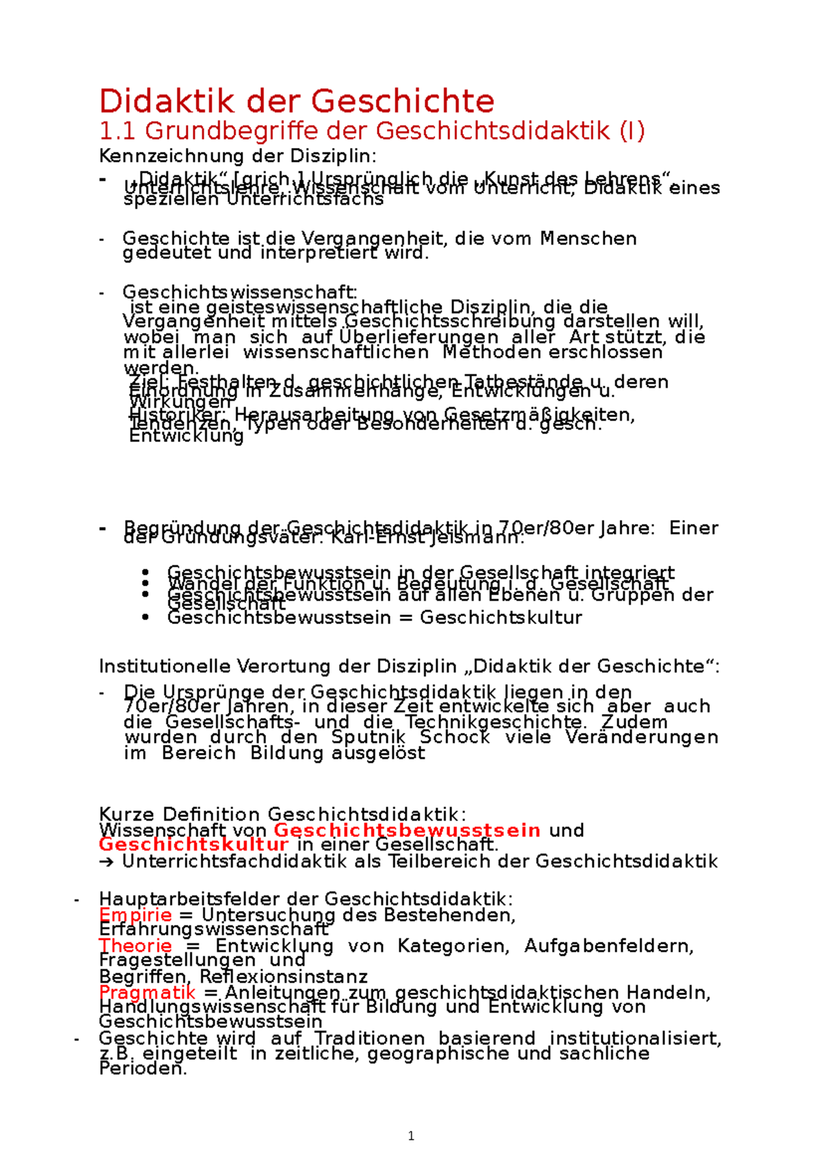 Didaktik der Geschichte Zusammenfassung - Didaktik der Geschichte 1 ...