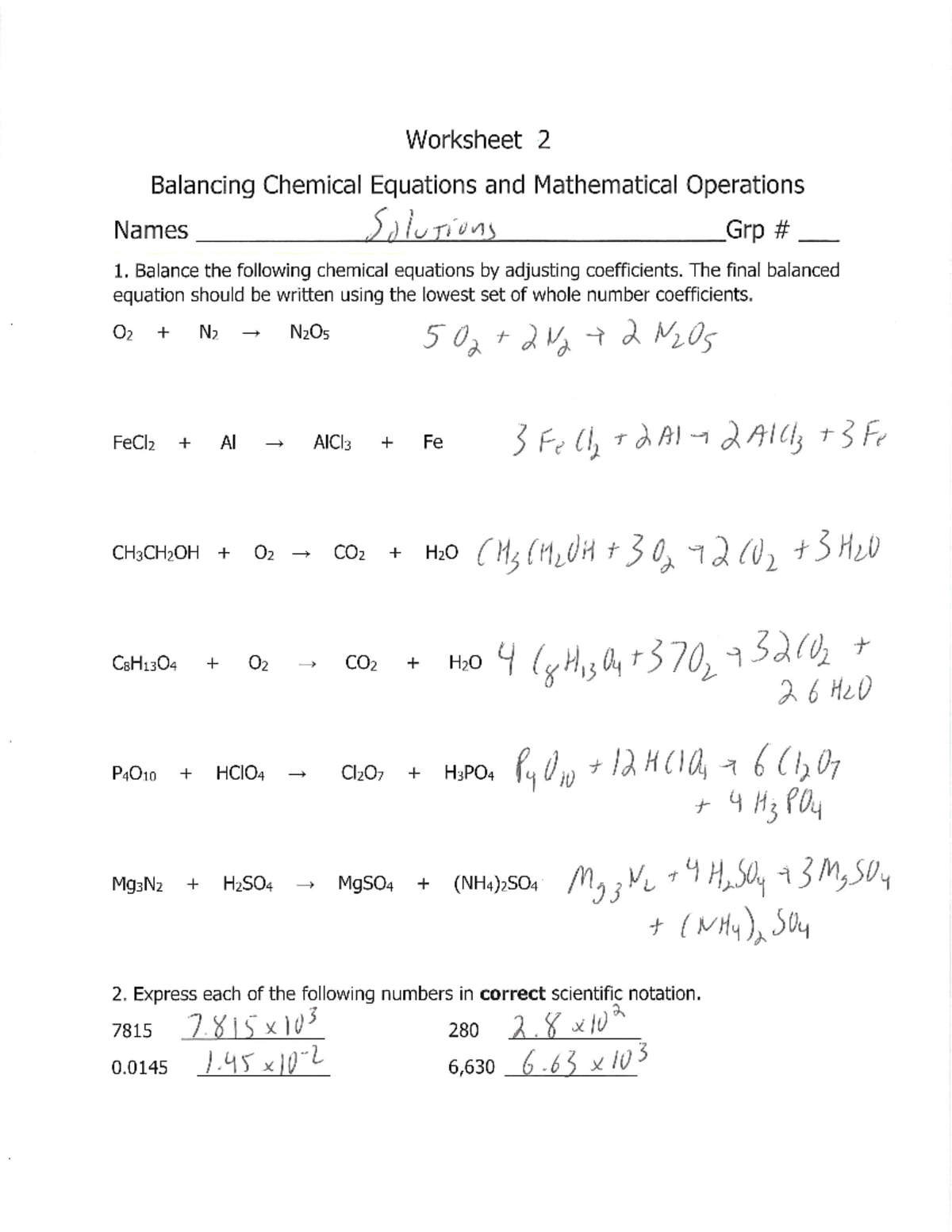 Worksheet 2 Solutions - CHEM 108 - Studocu