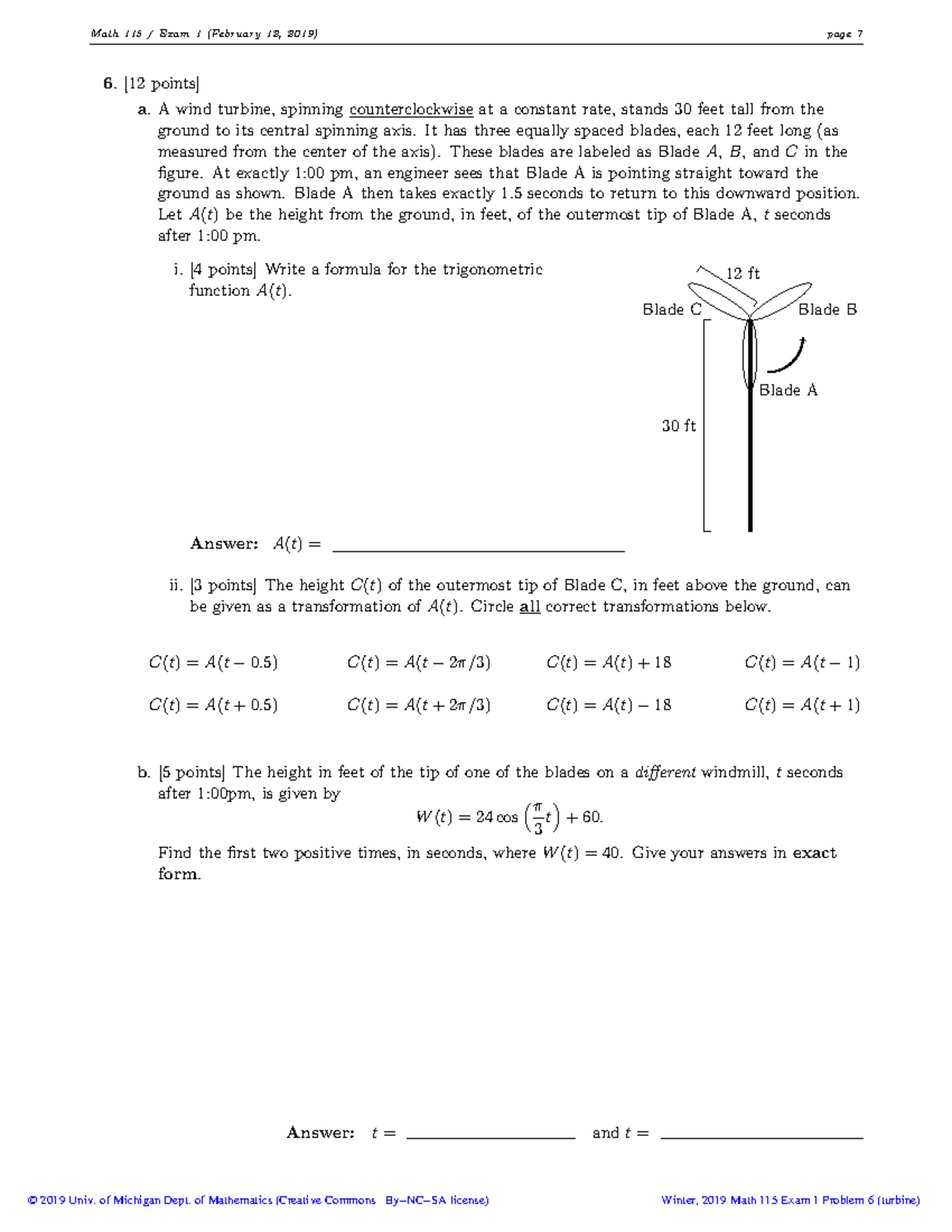 Practice Question for Midterm - Math 115 / Exam 1 (February 12, 2019 ...
