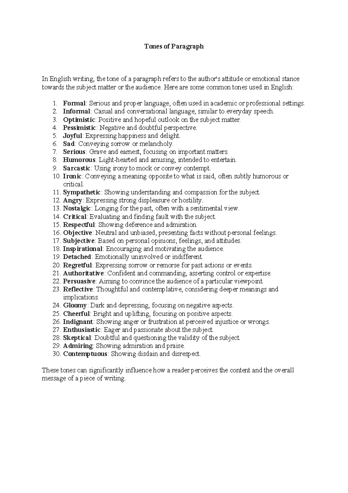 Tones of Paragraph - This practice sheet is just for the revesion for ...