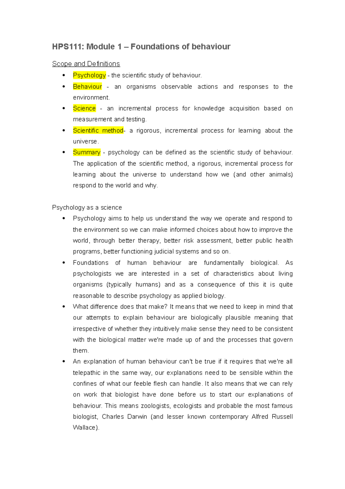 HPS111 - Foundations of Behaviour - HPS111: Module 1 – Foundations of ...