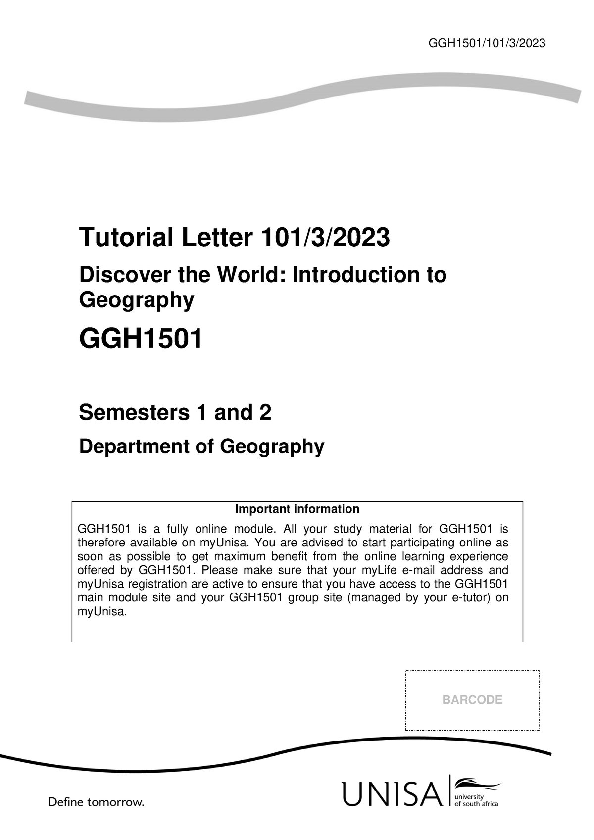 GGH1501 2023 TL 101 3 B - GGH1501/101/3/ Tutorial Letter 101/3 ...