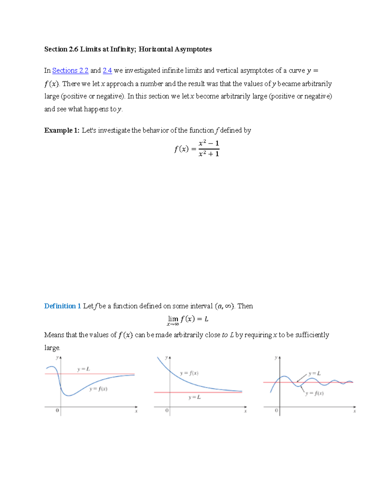 Section 2.6 Limits at Infinity; Horizontal Asymptotes - Section 2 ...