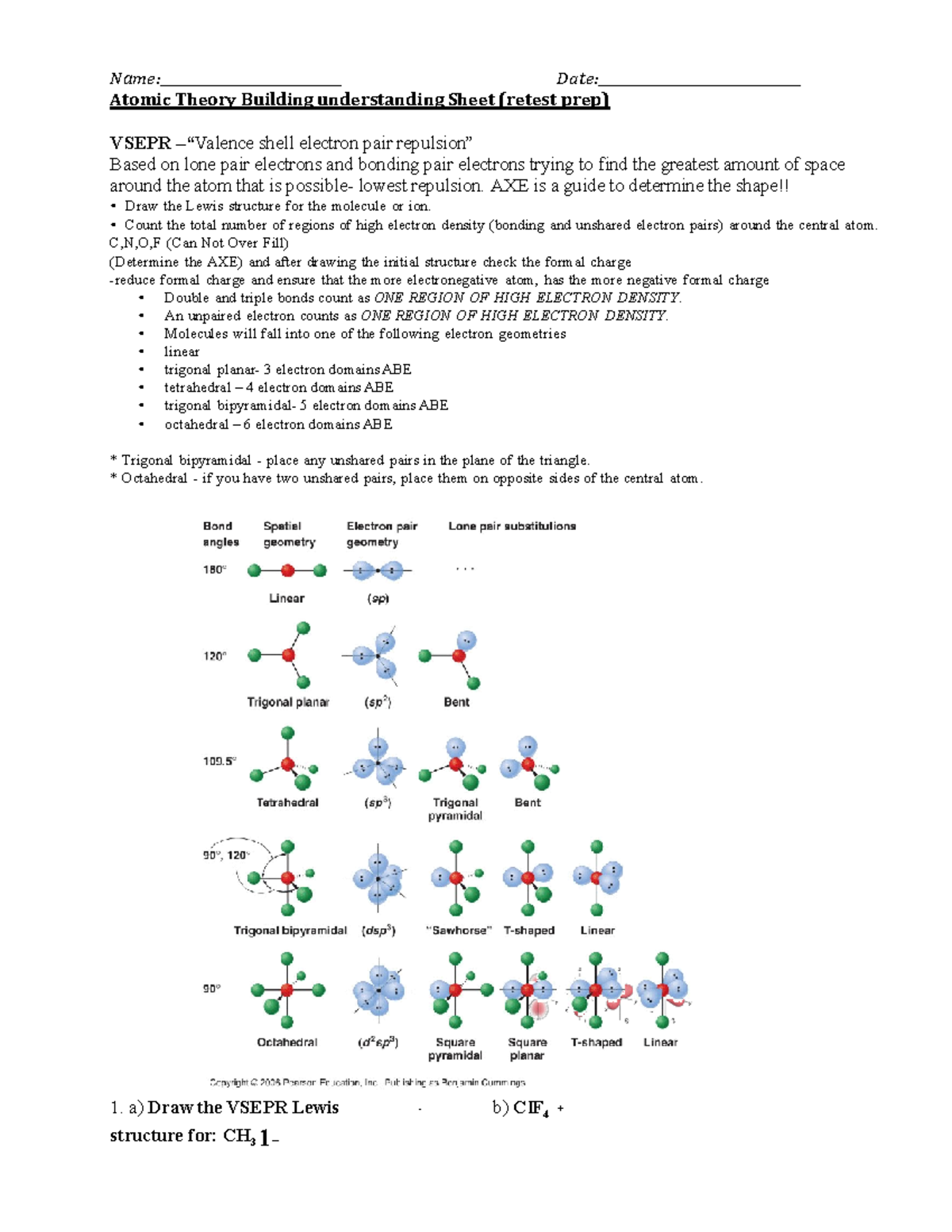 4Uatomic theory test prep sheet Qs3 - Name: Dat e: Atomi c Theory ...