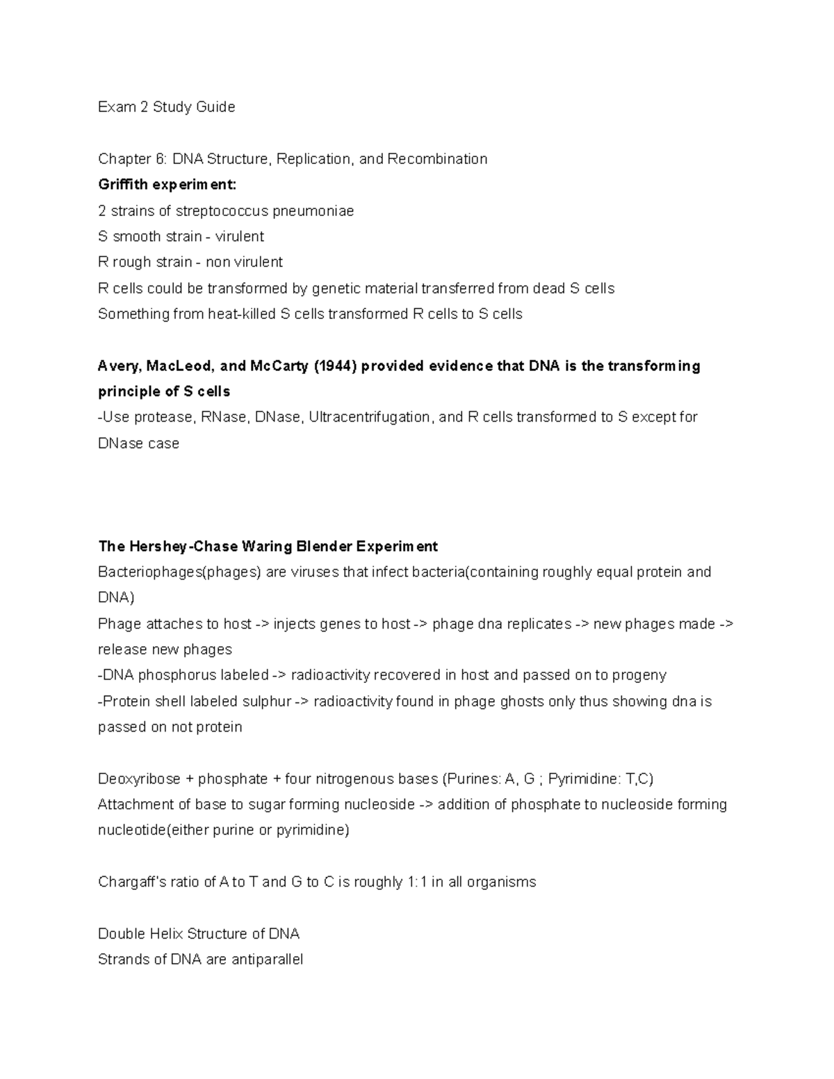 Fall2019-BIO20600-Exam2Study Guide - Exam 2 Study Guide Chapter 6: DNA ...
