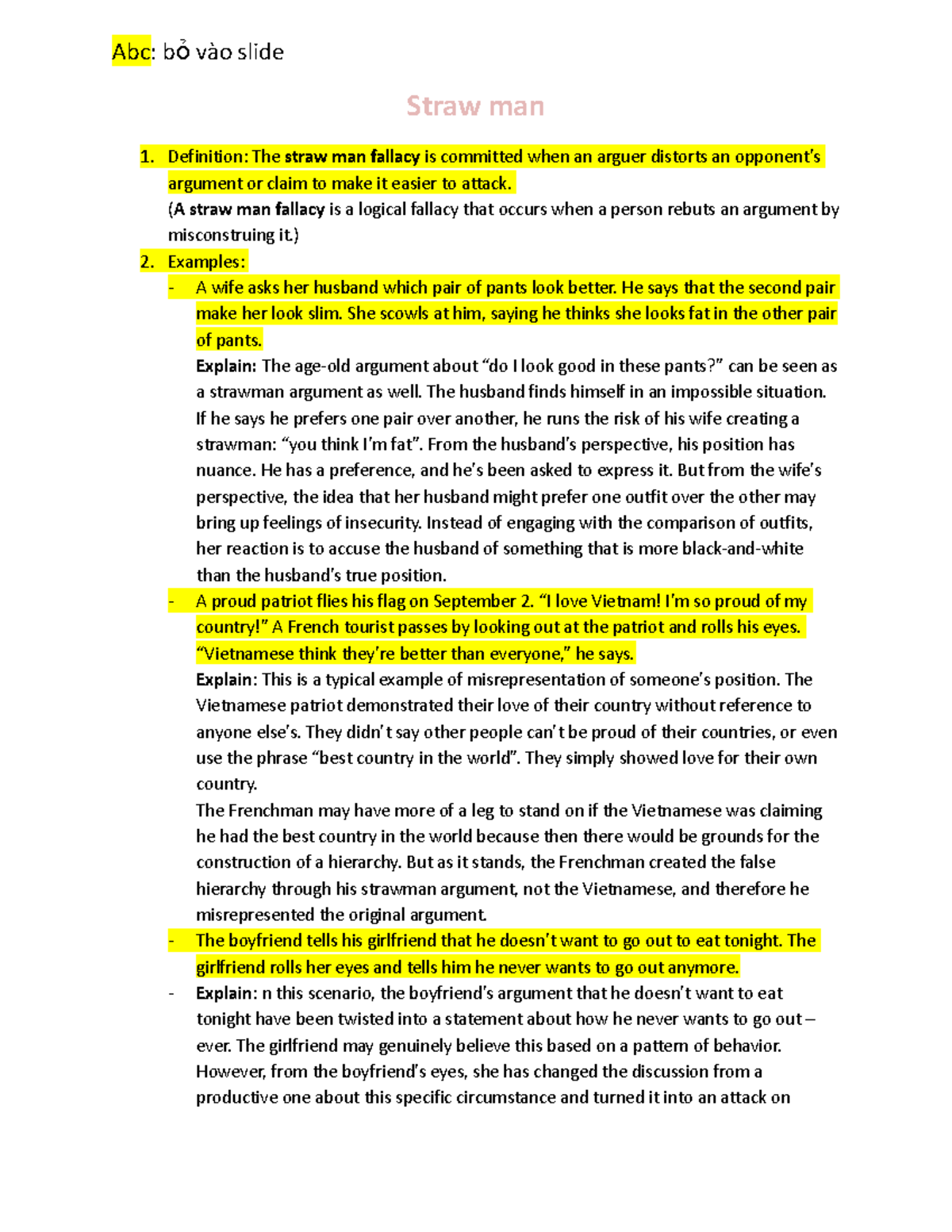 Straw man Abc b ỏvào slide Straw man Definition The straw man