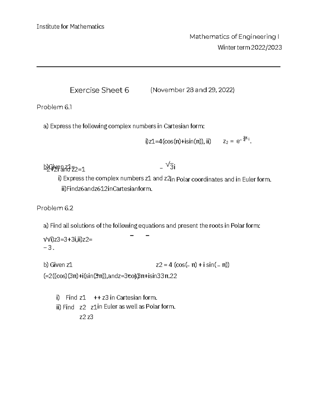 Exercise Homework Sheet 6 WS2223 - i) Find ii) Find Institute for ...