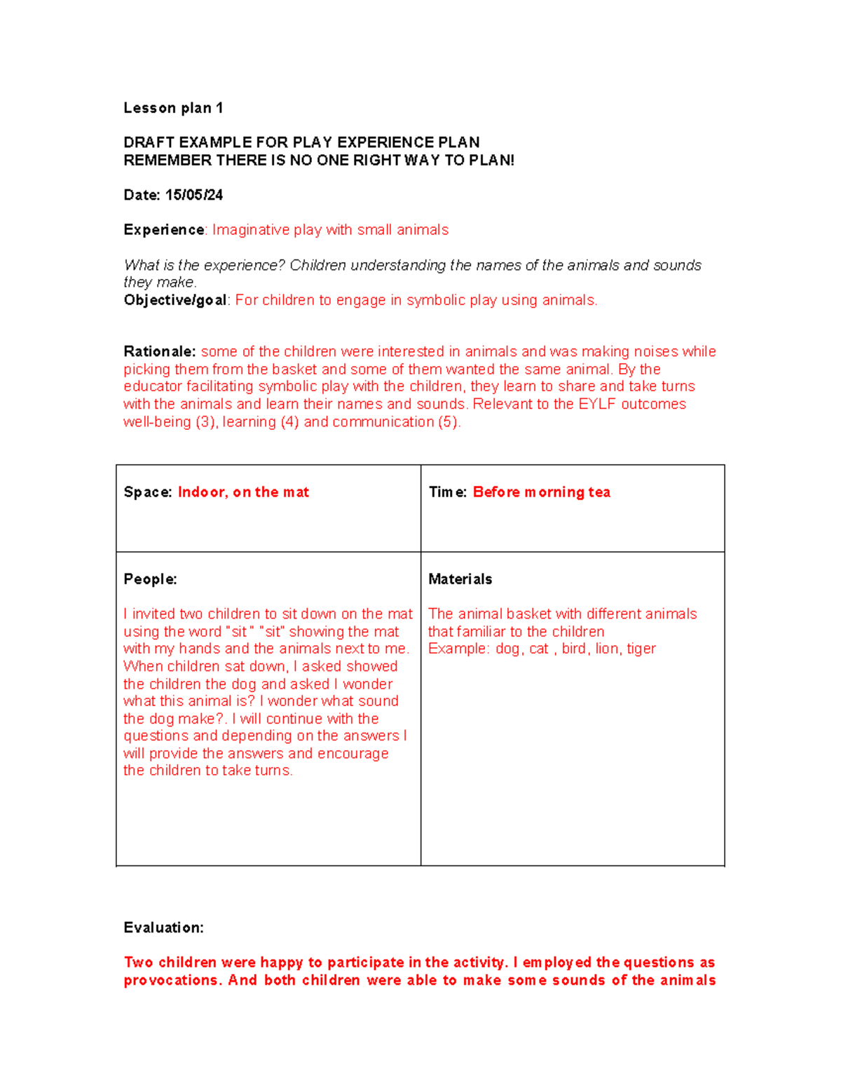 Lesson plan 1 - GREAT COURSE - Lesson plan 1 DRAFT EXAMPLE FOR PLAY ...
