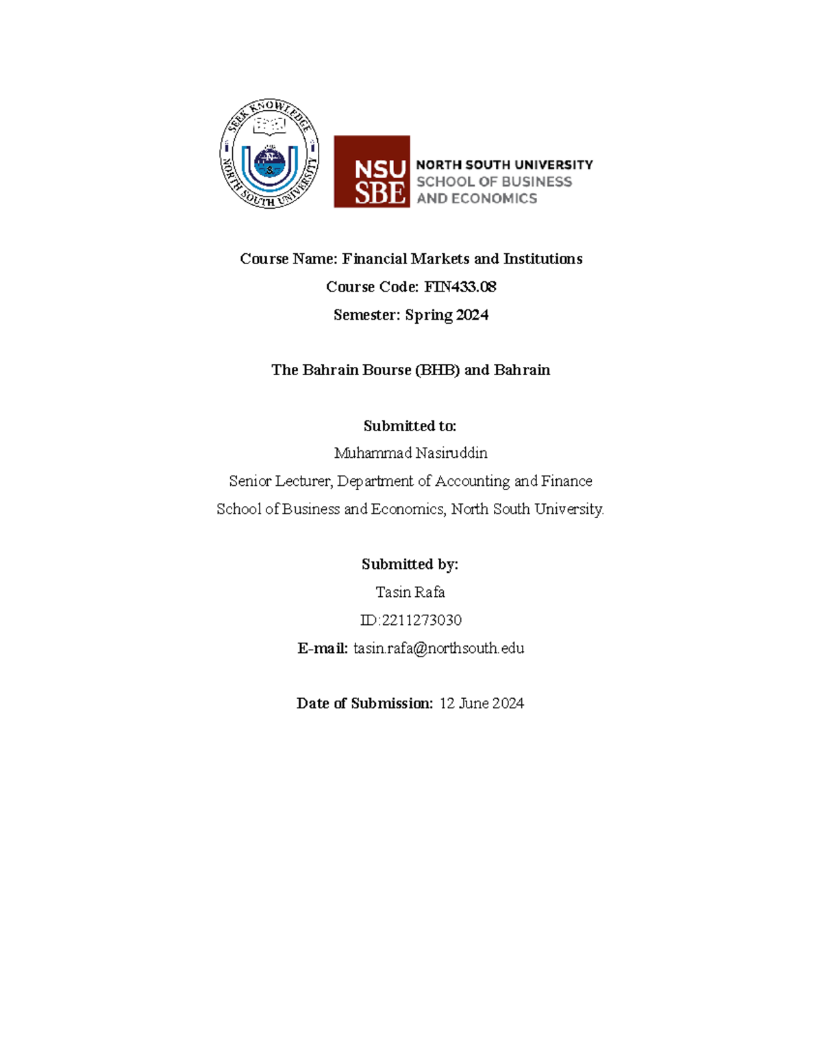 Bahrain Stock Market - Course Name: Financial Markets and Institutions ...