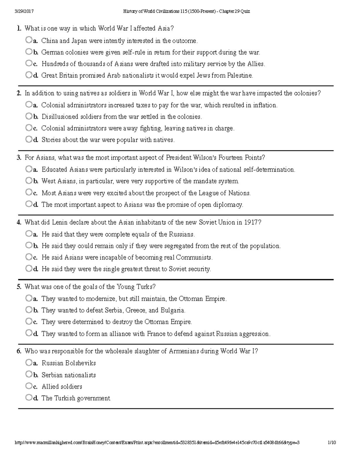 History of World Civilizations 115 (1500-Present) - **1. ** What is one ...