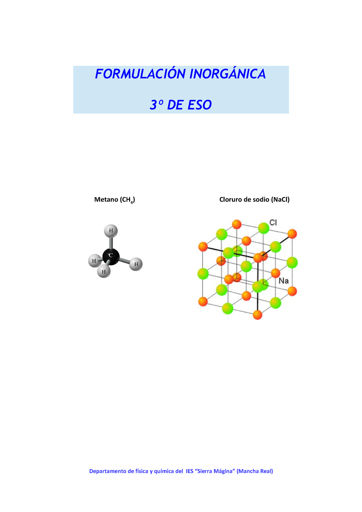 Formulación 3º Eso Inorgánica 3º Eso Inorgánica 3º Eso Inorgánica Metano Ch 4 Cloruro De 9614