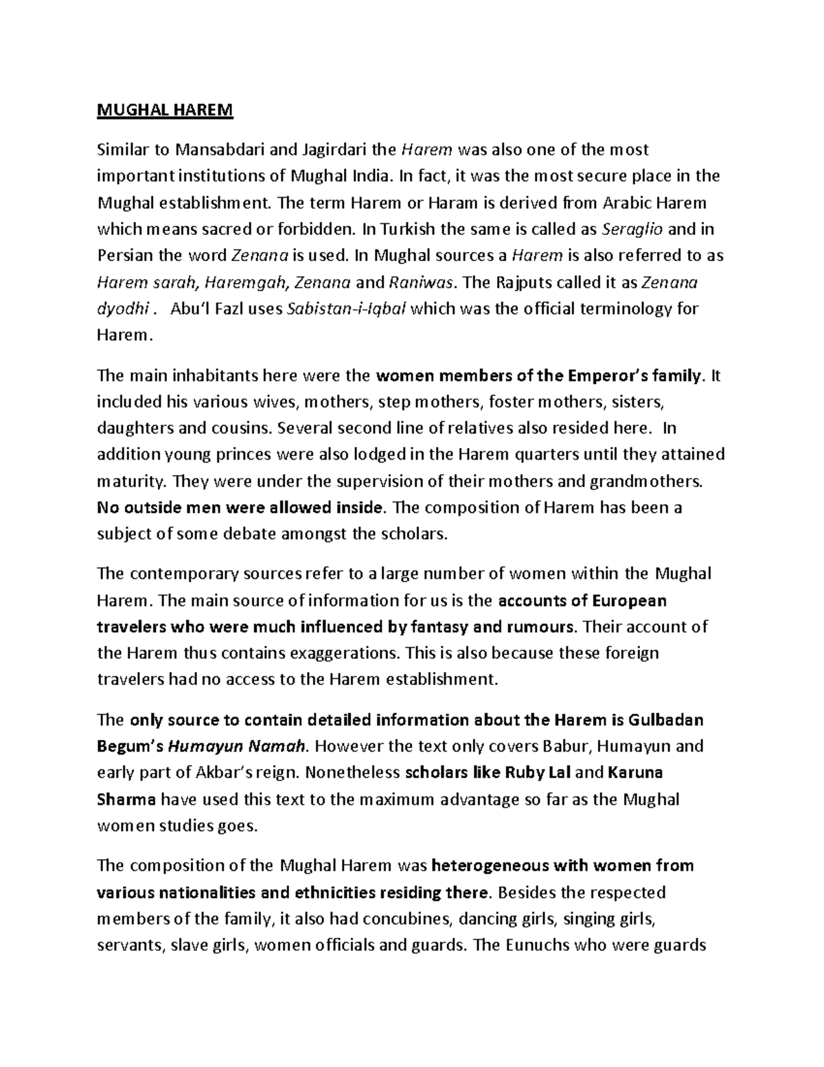 Mughal Harem - MUGHAL HAREM Similar to Mansabdari and Jagirdari the ...